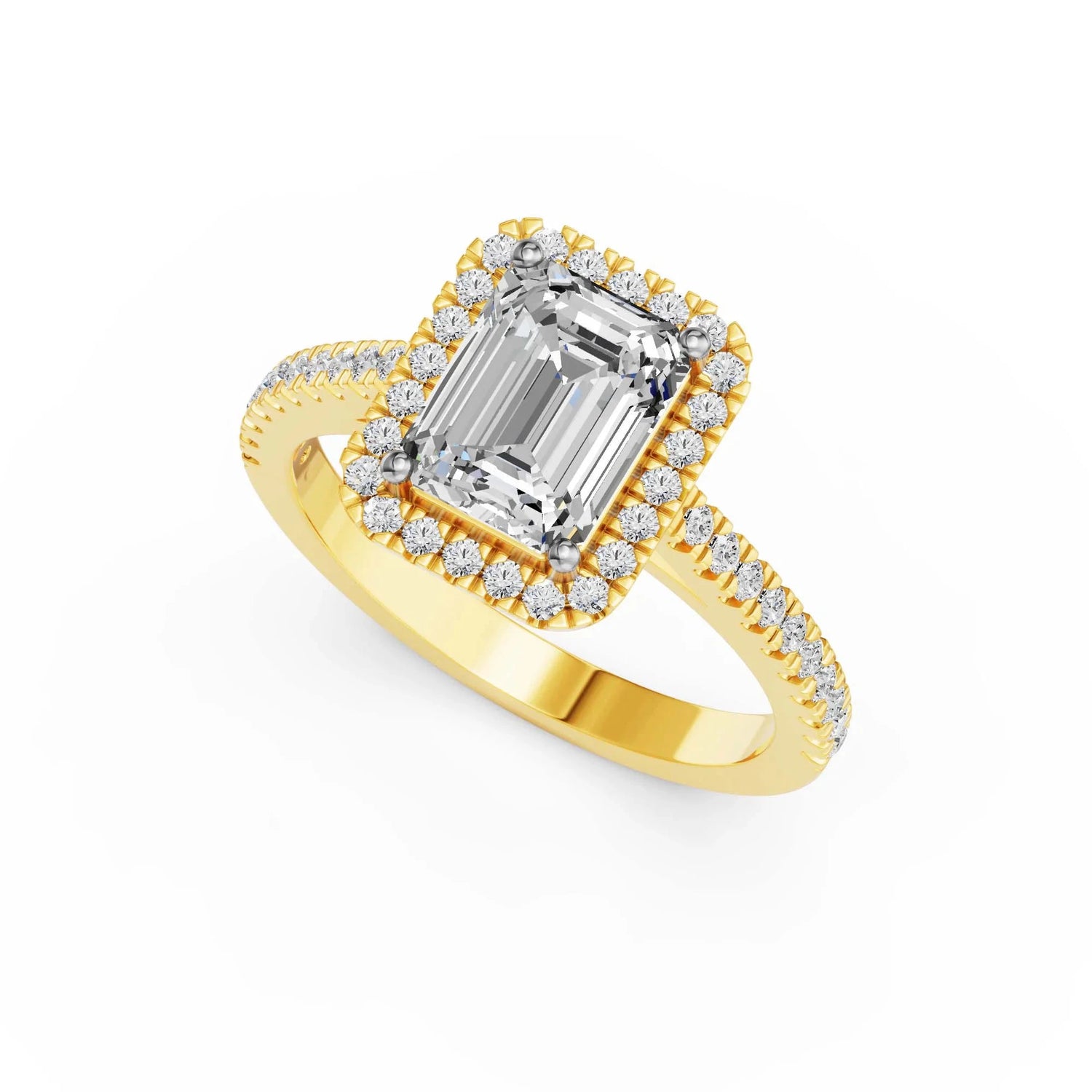 Smaragd halo verlovingsring · 2.0 ct.