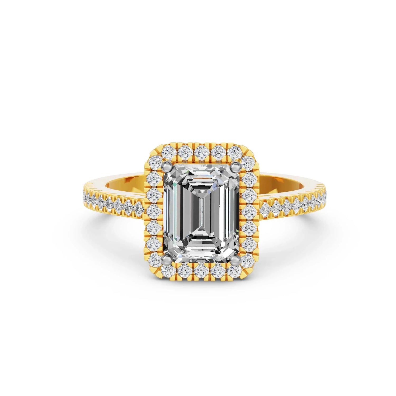 Smaragd halo verlovingsring · 2.0 ct.