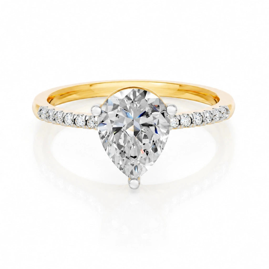 Peervormige solitaire verlovingsring met pavé band · 2.5 ct.