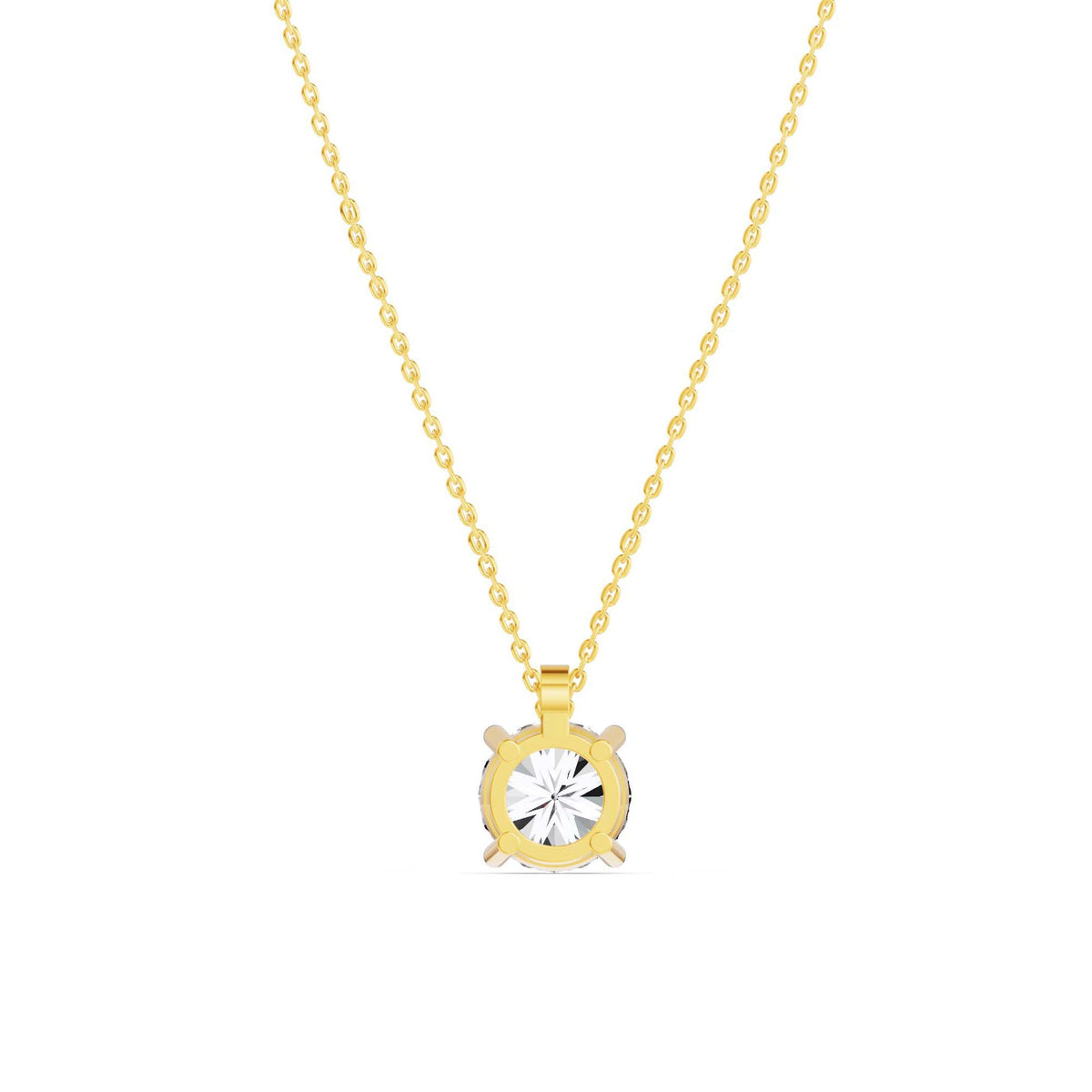 Geelgouden solitaire collier 2.2 ct lab-grown diamant, frontaal achterzijde op witte achtergrond