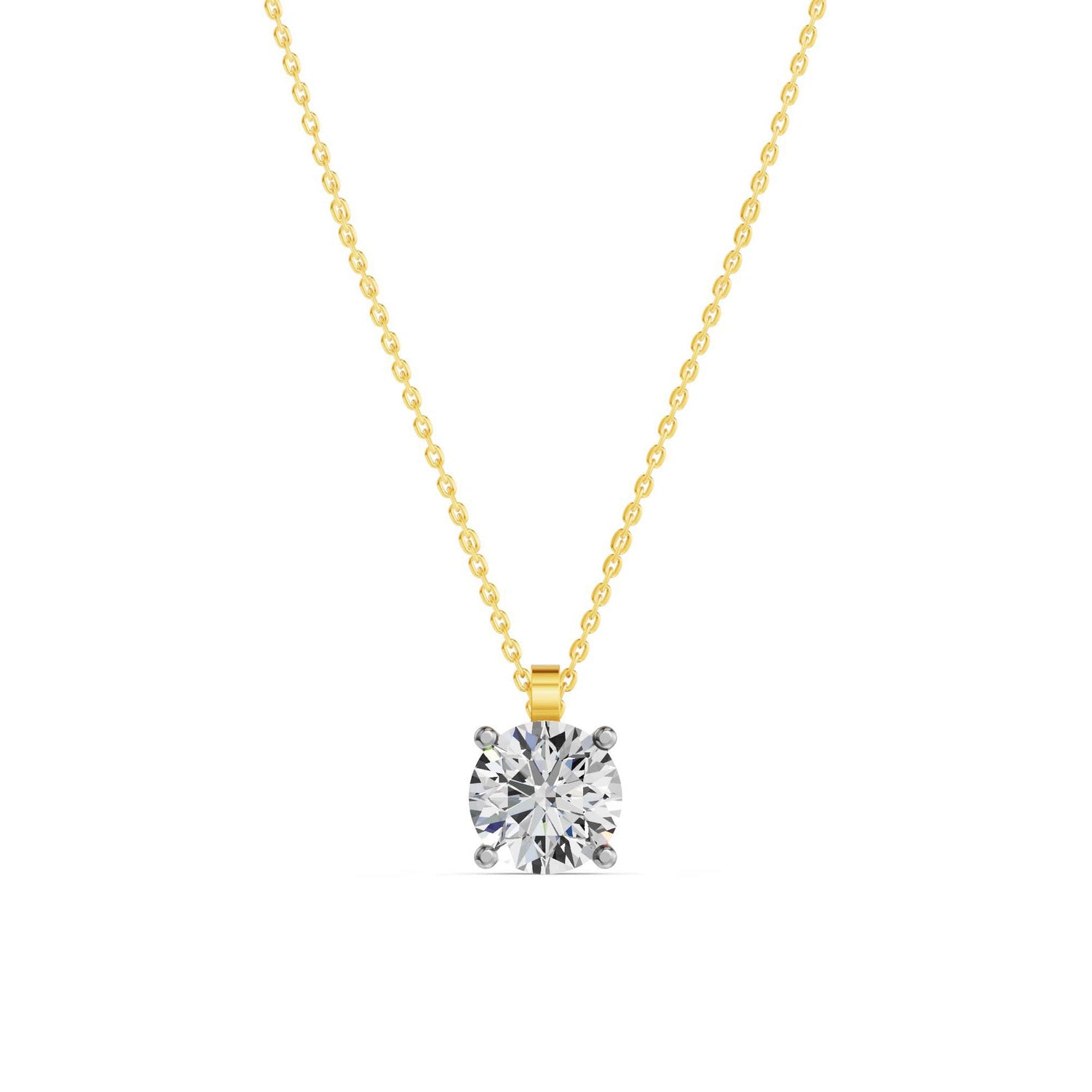 Geelgouden solitaire collier 2.2 ct lab-grown diamant, frontaal op witte achtergrond