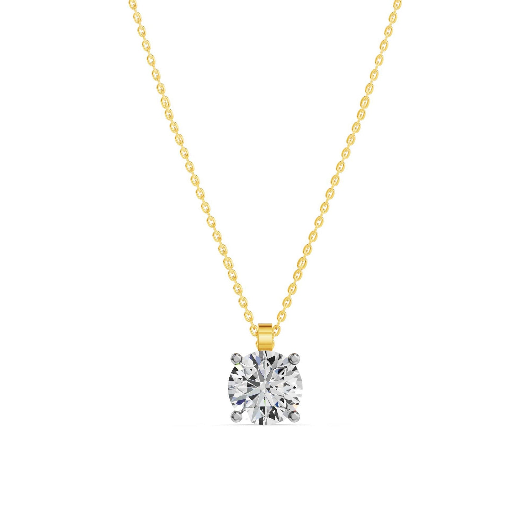 Geelgouden solitaire collier 2.2 ct lab-grown diamant, frontaal op witte achtergrond