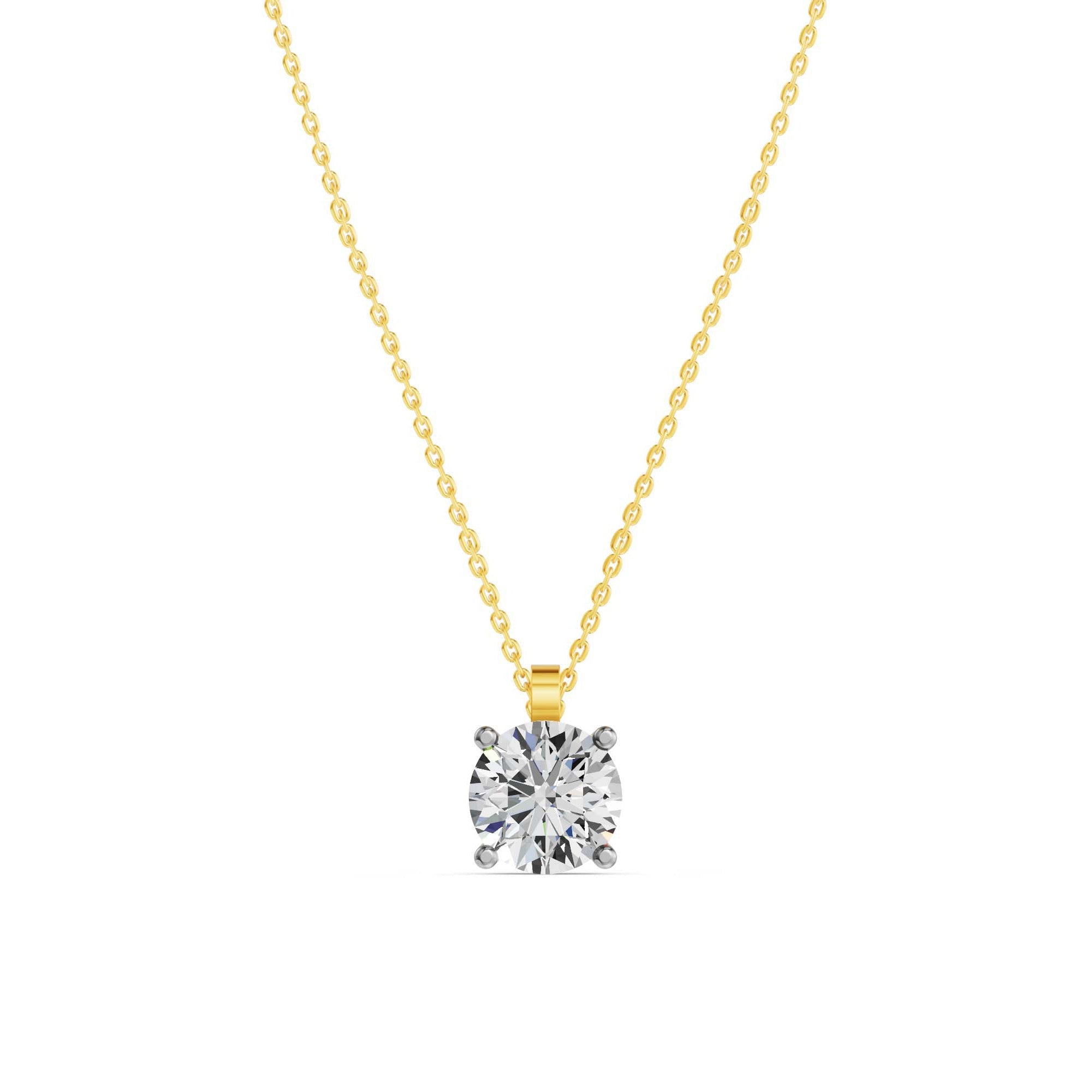 Geelgouden solitaire collier 2.2 ct lab-grown diamant, frontaal op witte achtergrond