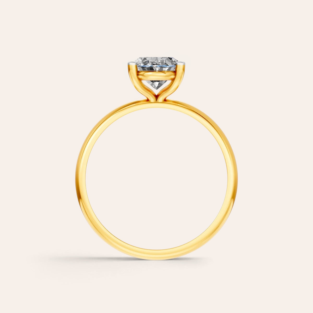 Ovale solitaire verlovingsring 1.5 ct in 14k geelgoud, vooraanzicht