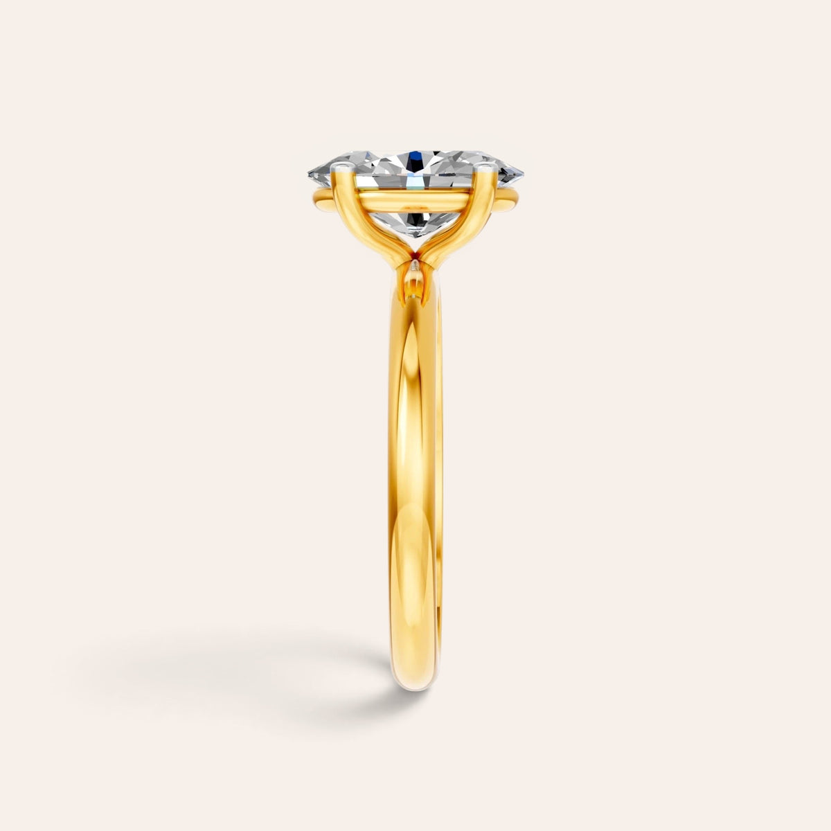 Ovale solitaire verlovingsring 1.5 ct in 14k geelgoud, zijaanzicht