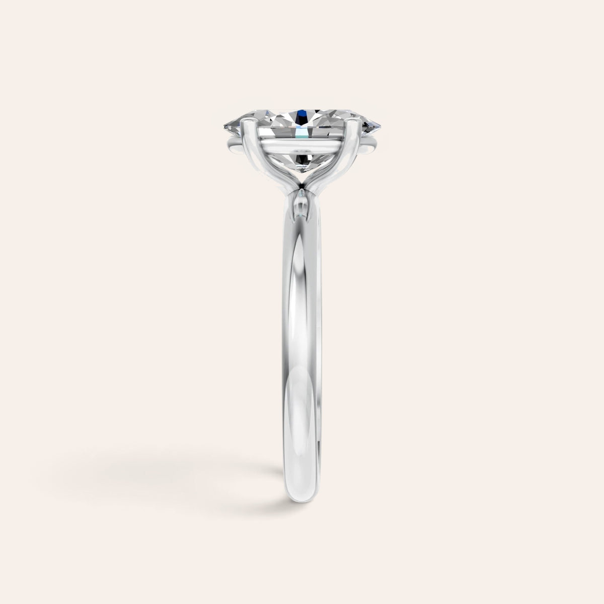 Ovale solitaire verlovingsring 1.5 ct in 14k witgoud, zijaanzicht