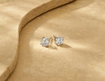 Louen Diamonds solitaire oorstekers 14k witgoud met 2.0ct diamant in totaal als sfeerbeeld op zachte achtergrond