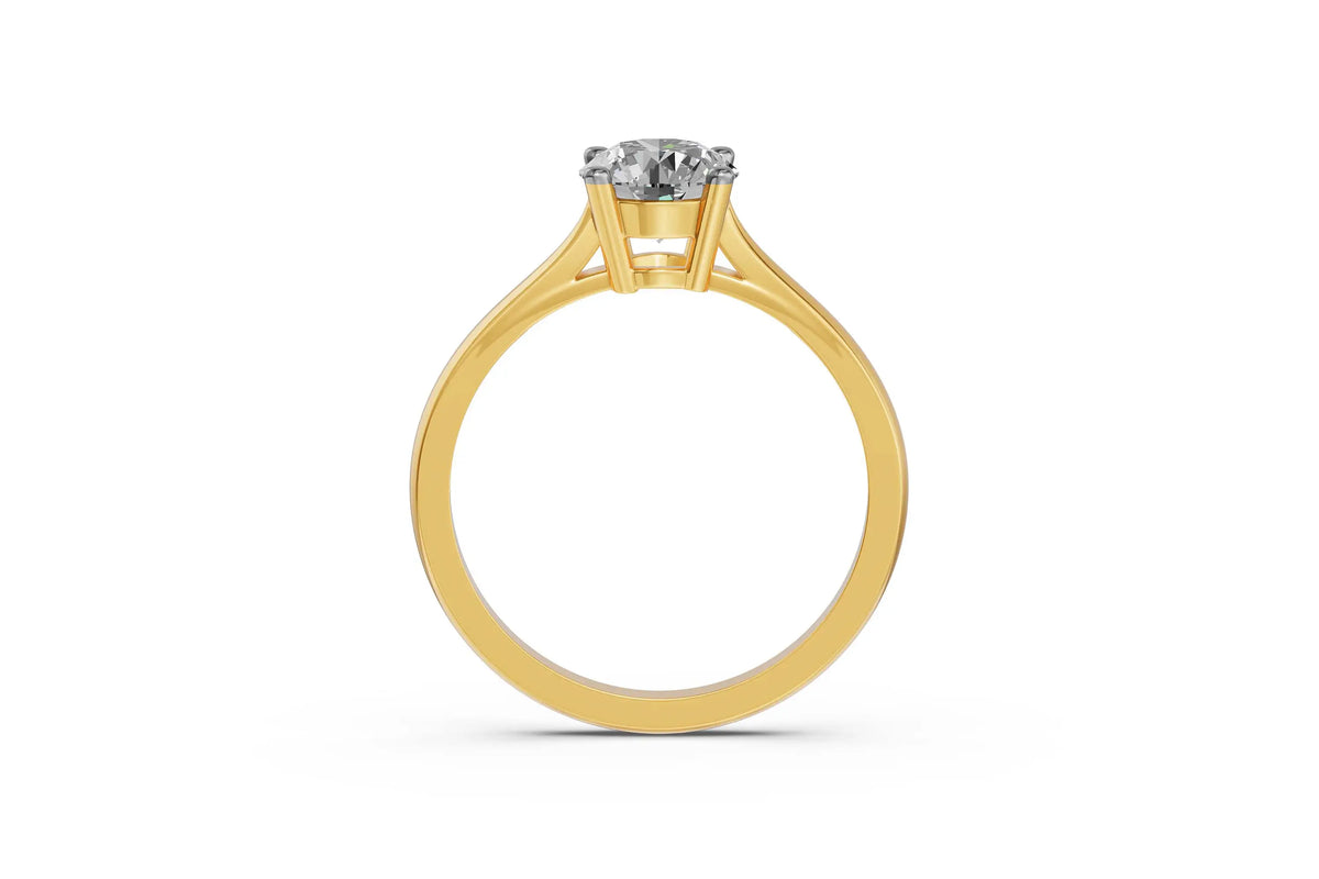 Louèn Diamonds 14k geelgouden solitaire ring met 1 lab grown diamant van 1.0 ct. zij aanzicht in de ring