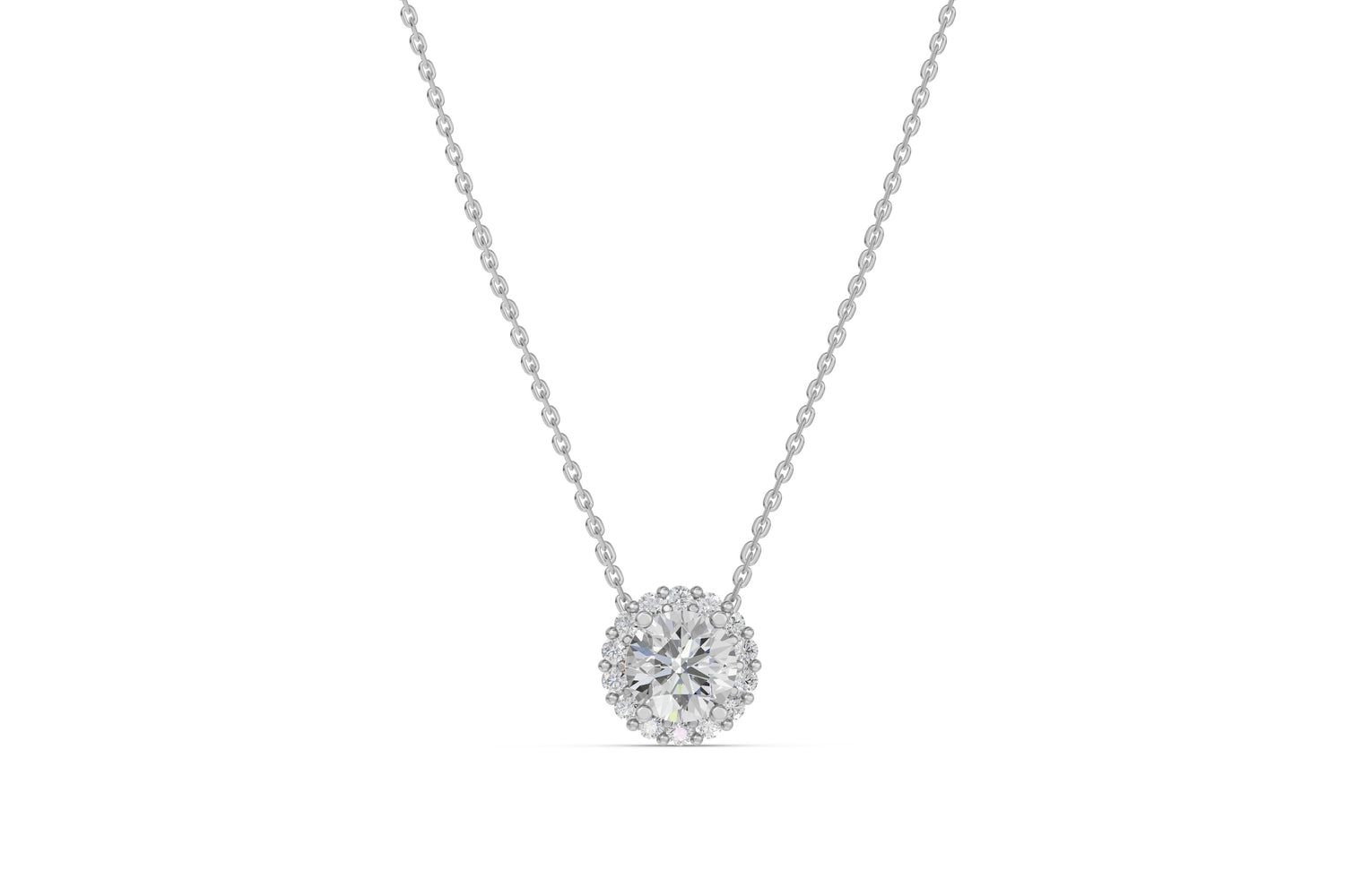 Halo collier · Rond · 1.8 ct · 14k Witgoud