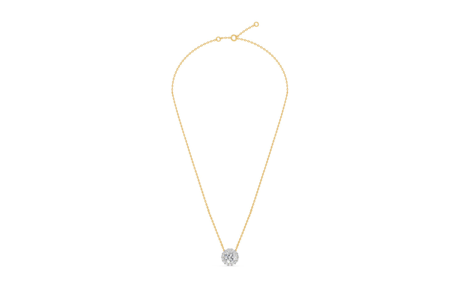 Halo collier · Rond · 1.8 ct · 14k Geelgoud