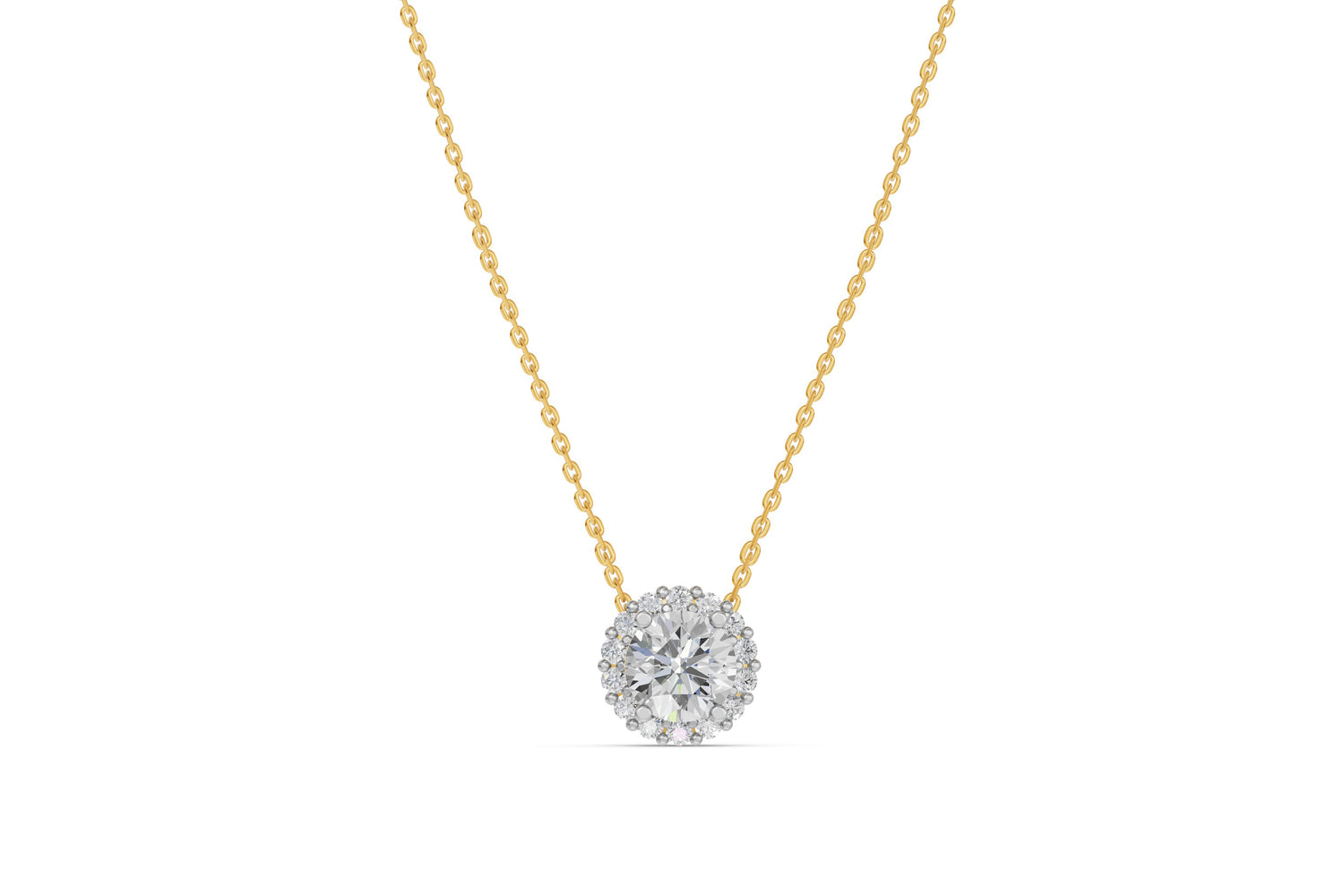 Halo collier · Rond · 1.8 ct · 14k Geelgoud