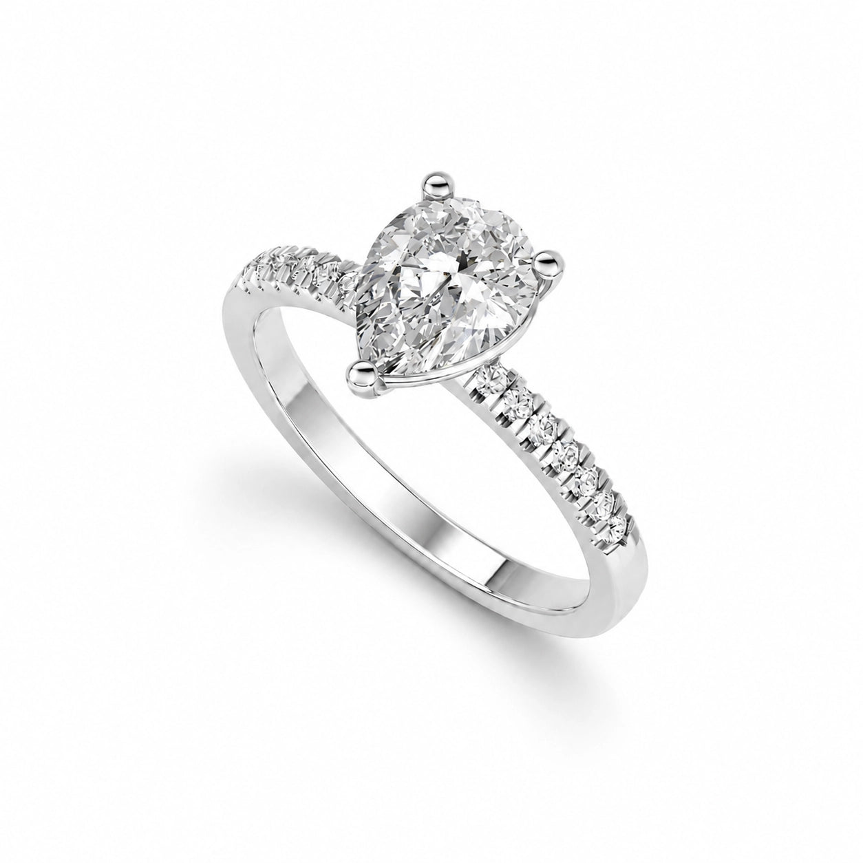 Peervormige solitaire verlovingsring met pavé band · 2.0 ct.