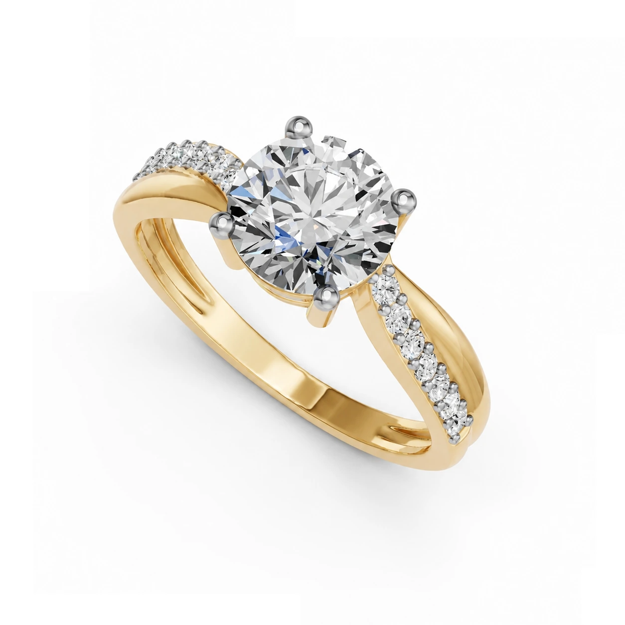 Ronde solitaire verlovingsring met pavé band · 2.0 ct.