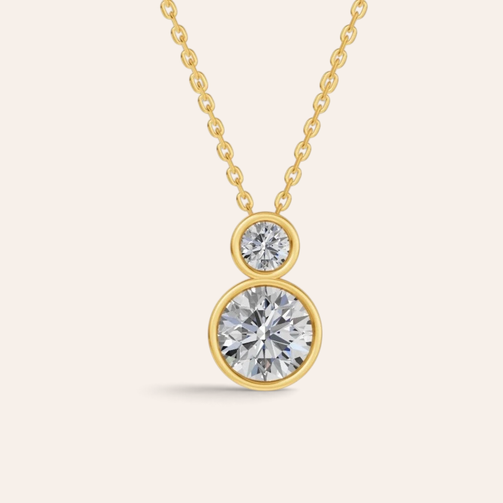Louèn Diamonds bezel duo collier in 14k geelgoud met twee lab-grown diamanten in een moderne gesloten zetting.