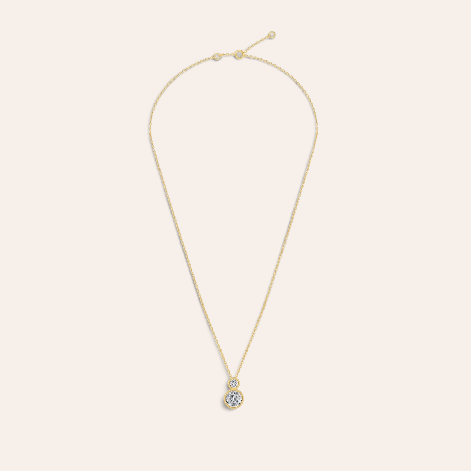 Louèn Diamonds bezel collier in 14k geelgoud met twee lab-grown diamanten in een moderne gesloten zetting.