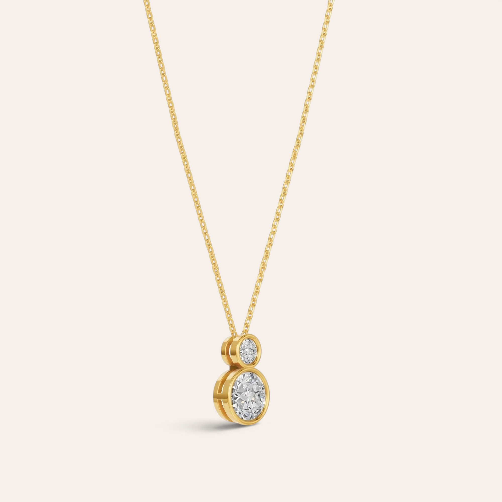 Louèn Diamonds bezel duo collier in 14k geelgoud met twee lab-grown diamanten in een moderne gesloten zetting.