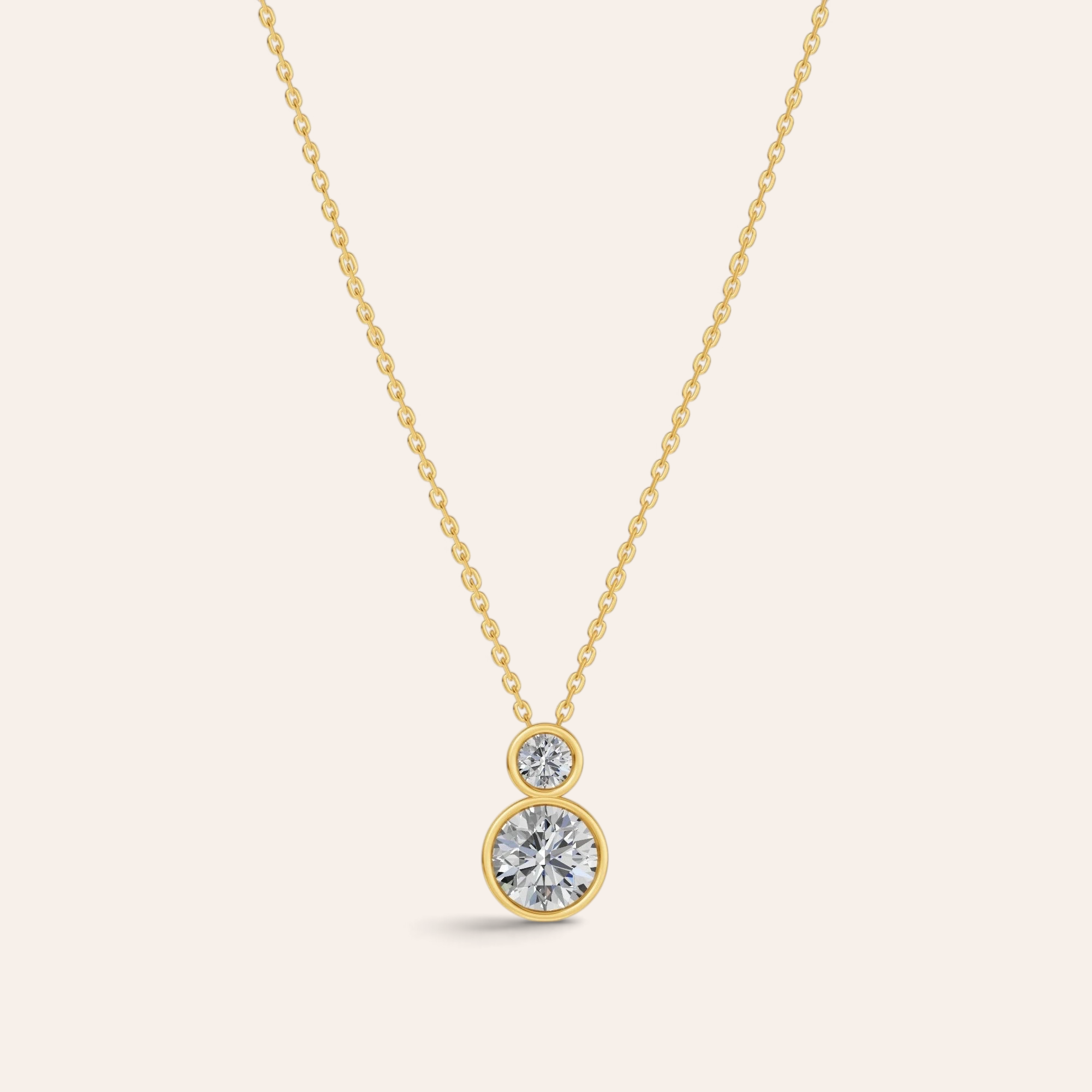 Louèn Diamonds Bezel duo collier met twee lab-grown diamanten in 14k geelgoud met een moderne bezelzetting.