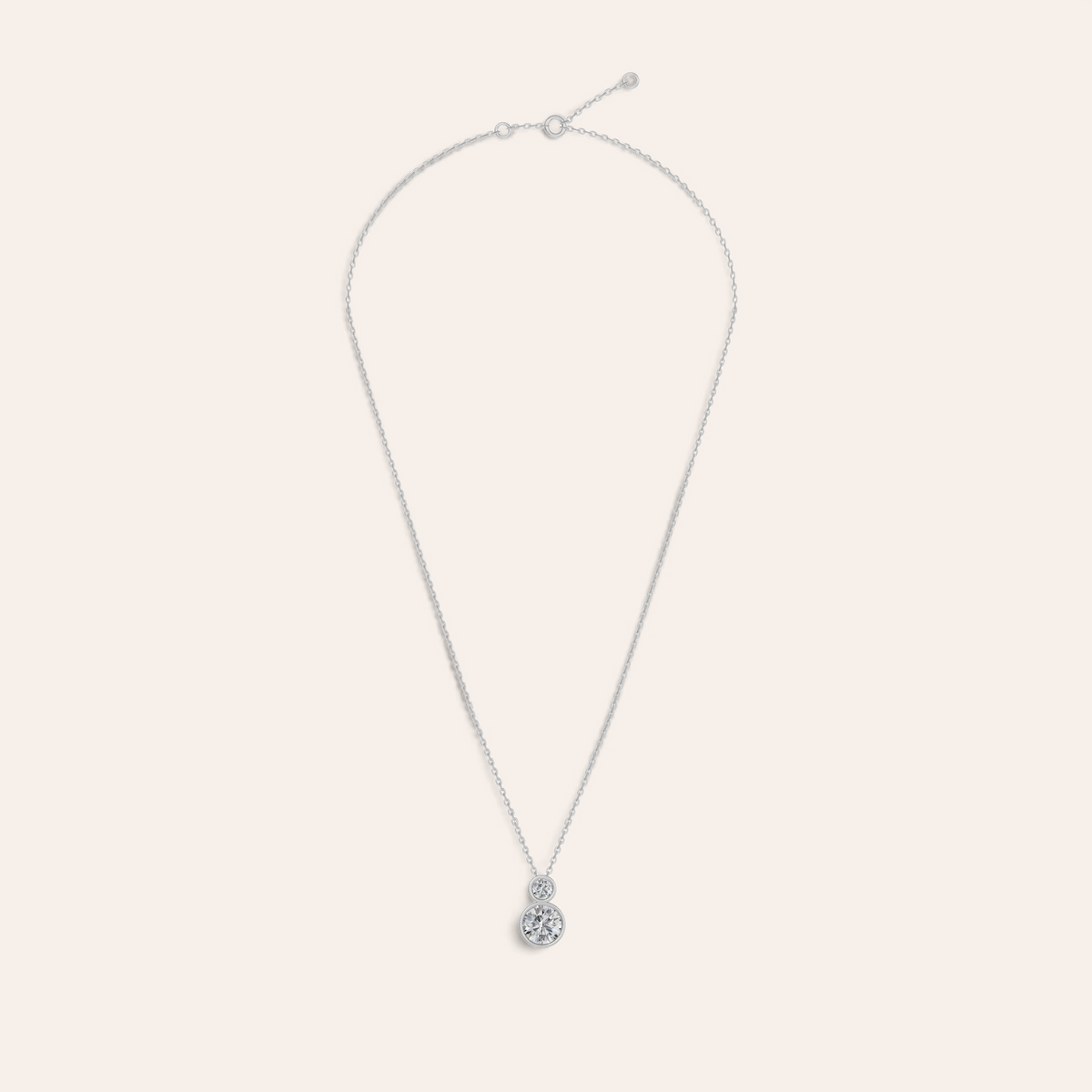 Louèn Diamonds Bezel duo collier met twee diamanten in 14k witgoud, elegant en tijdloos design.