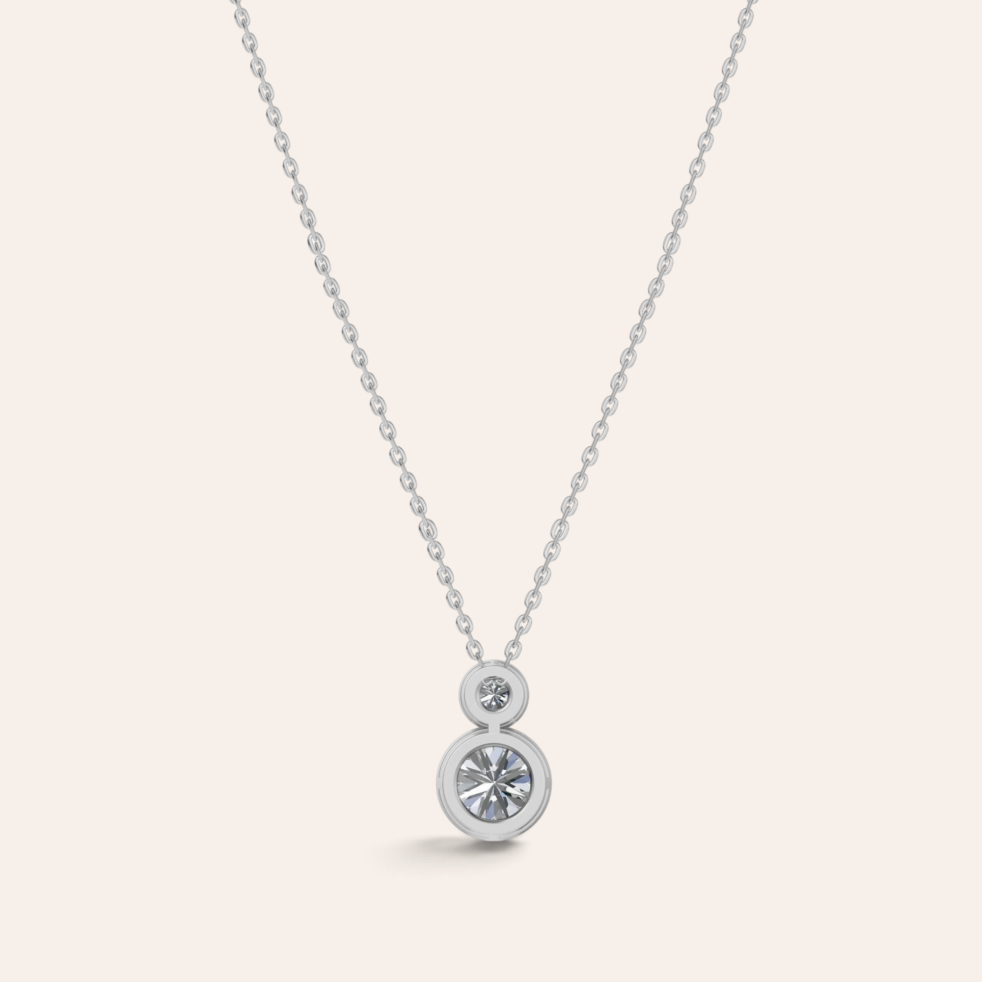 Louèn Diamonds Bezel duo collier met twee diamanten in 14k witgoud met een strakke bezelzetting.