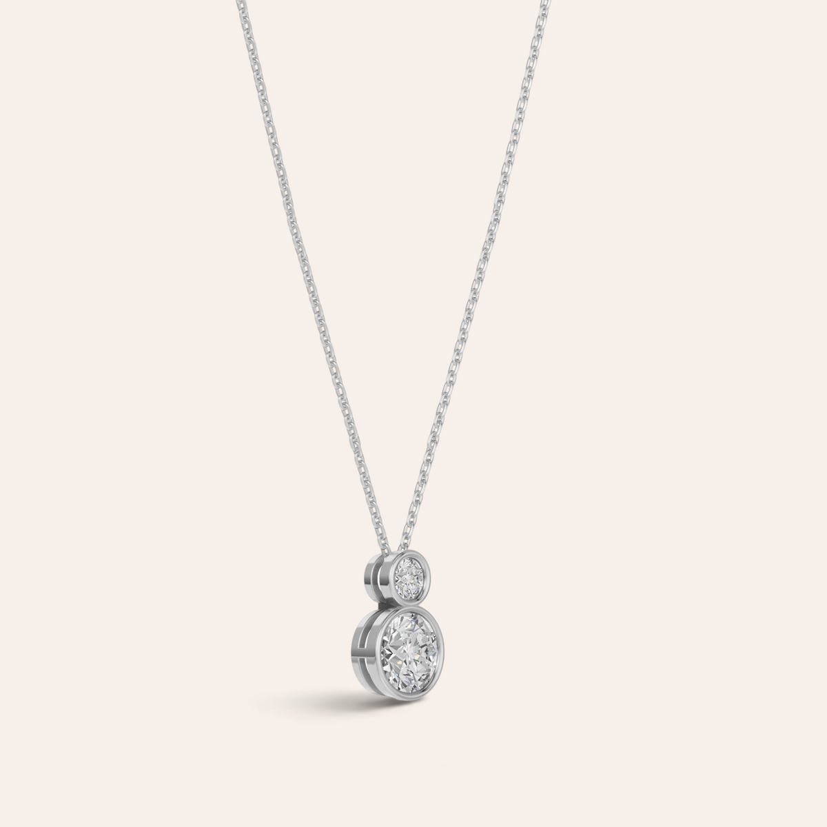 Louèn Diamonds Bezel duo collier met twee diamanten in 14k witgoud, een verfijnd en tijdloos sieraad.
