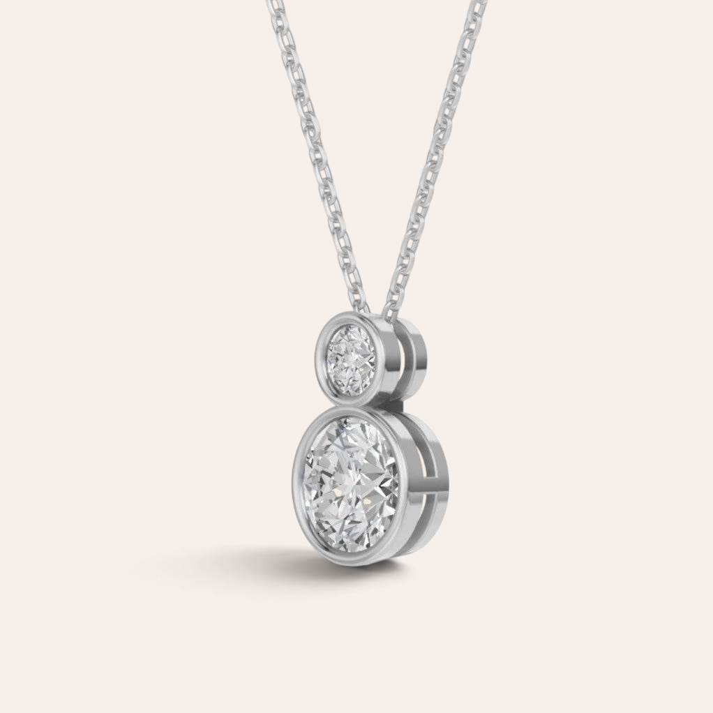 Louèn Diamonds Bezel duo collier van 14k witgoud met twee diamanten in een strakke bezelzetting