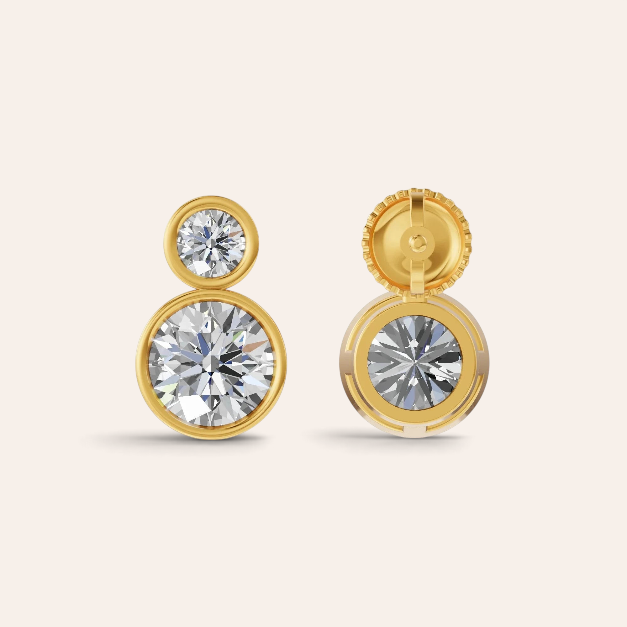 Louèn Diamonds bezel duo oorbellen van 14k geelgoud met twee lab-grown diamanten in een verfijnde zetting.