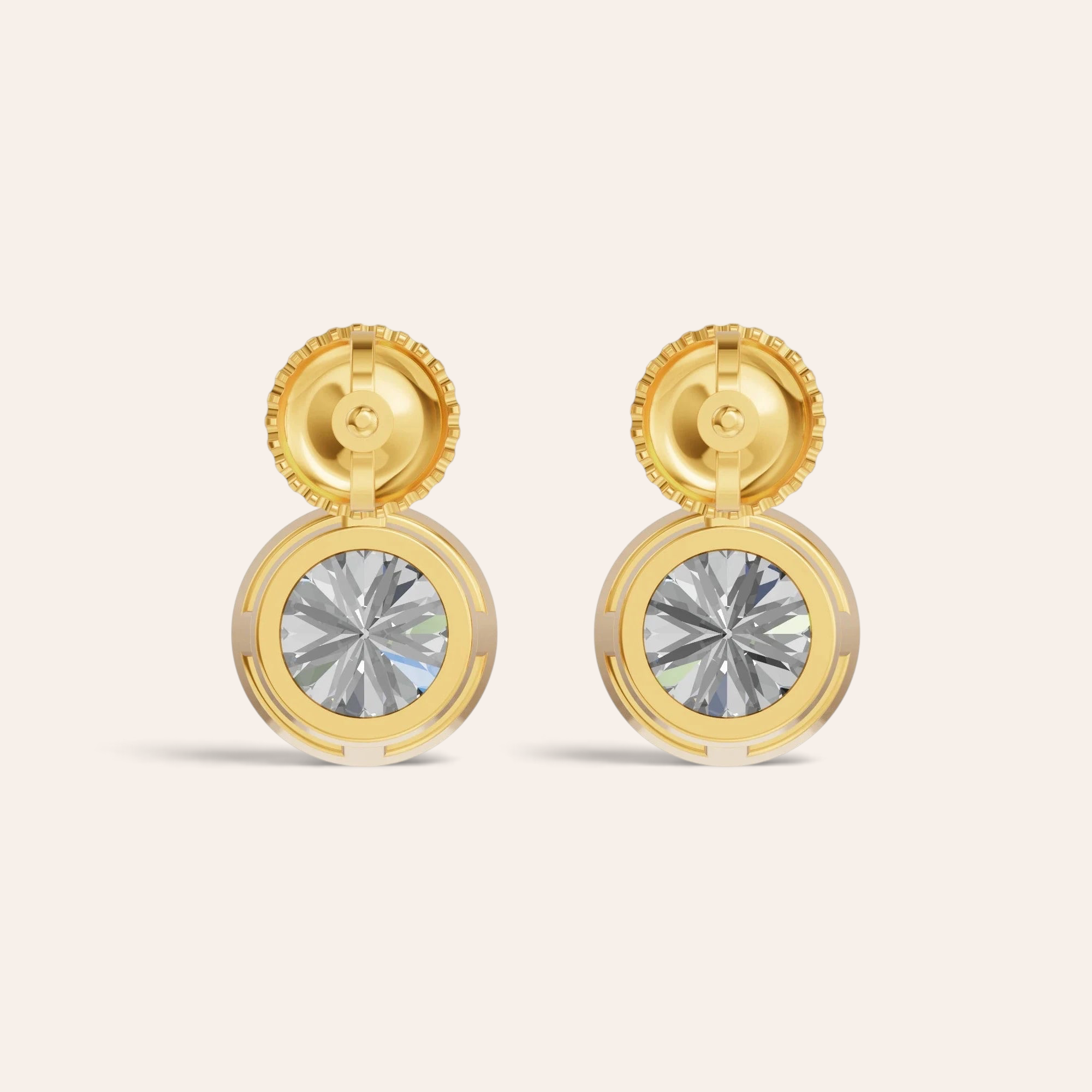 Louèn Diamonds bezel duo oorbellen van 14k geelgoud met twee lab-grown diamanten per oorbel in een verfijnd ontwerp.