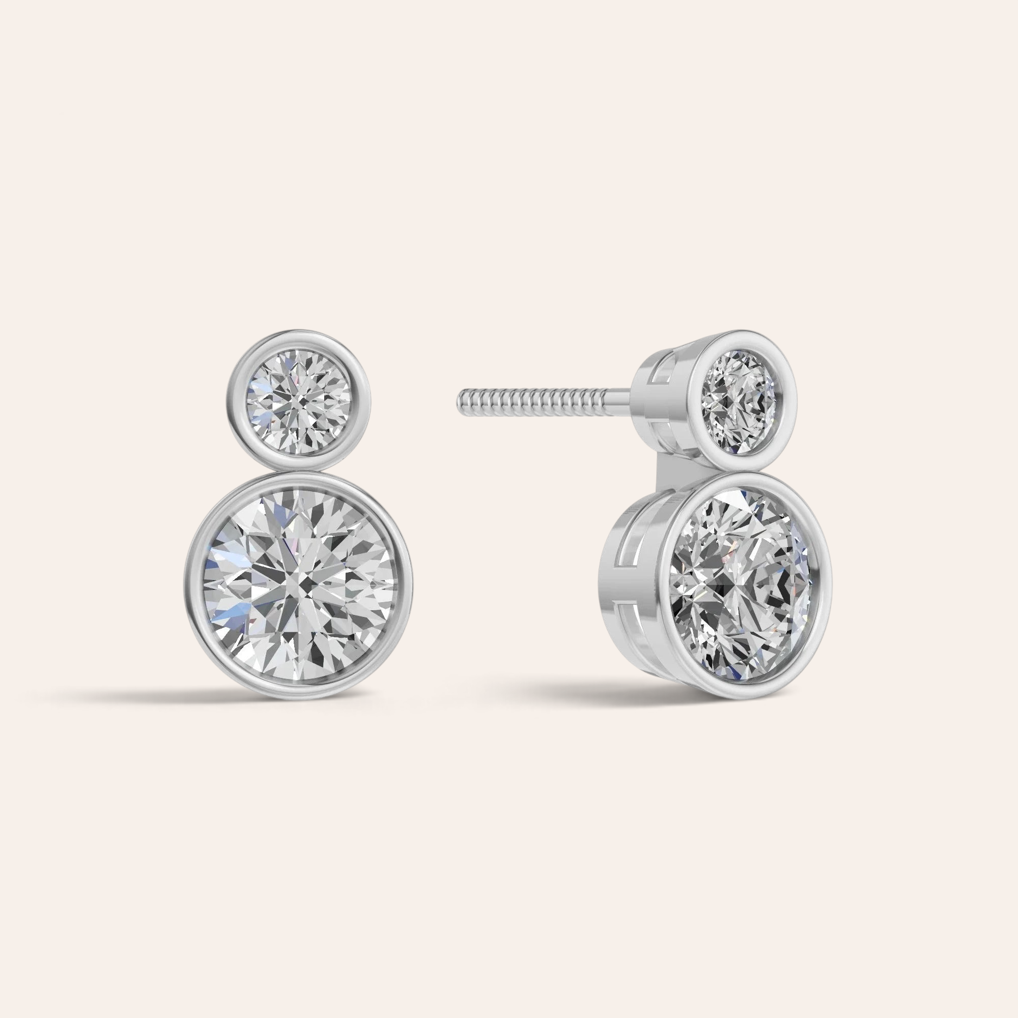 Louèn Diamonds bezel duo oorbellen van 14k witgoud met twee lab-grown diamanten in een verfijnd, tijdloos ontwerp.