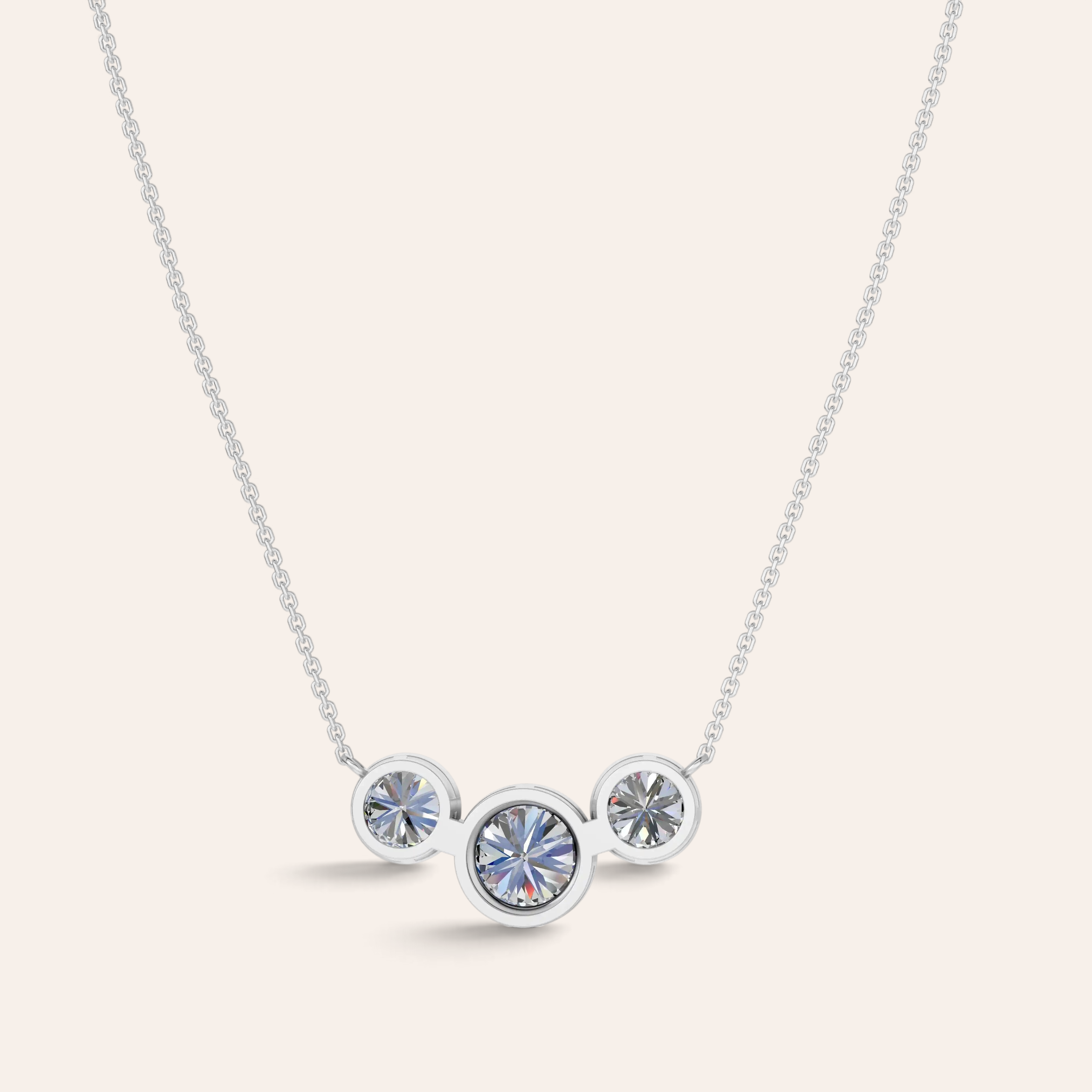 Louèn Diamonds horizontaal collier met drie lab-grown diamanten in 14k witgouden bezelzetting