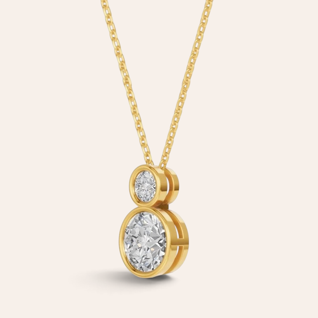 Louèn Diamonds bezel collier van 14k geelgoud met twee lab-grown diamanten in een moderne gesloten zetting.