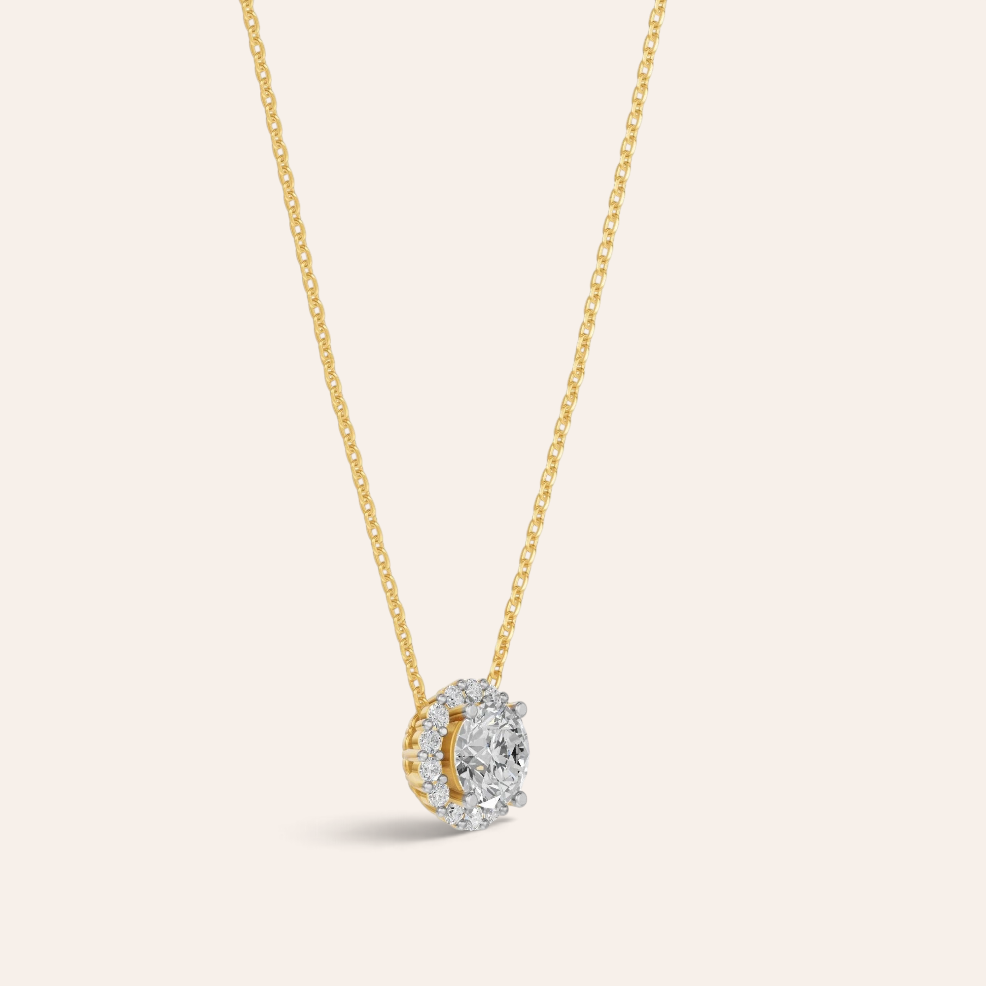 Louèn Diamonds Halo collier van 14k geelgoud met een ronde 1.8 ct diamant in een schitterende halo zetting.