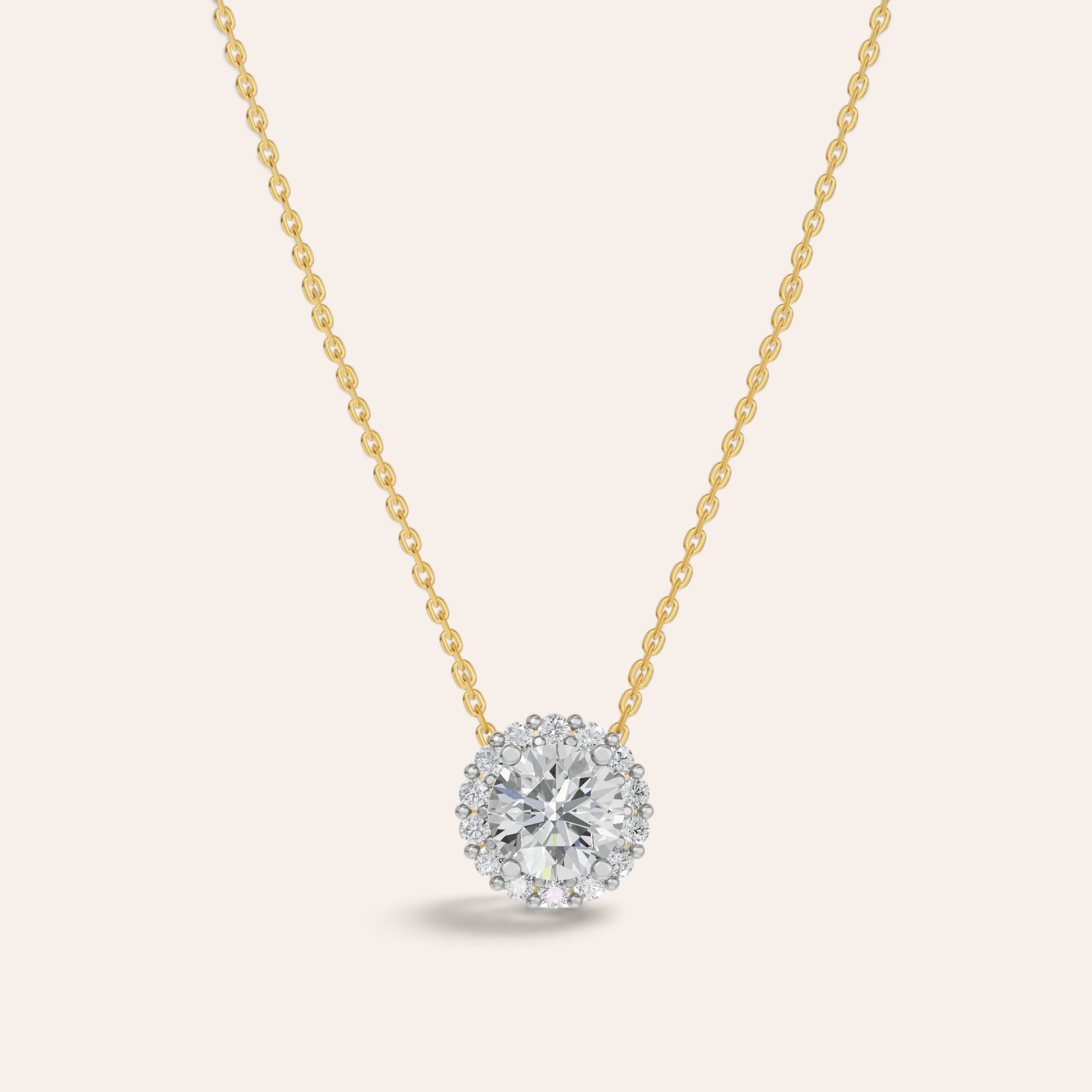 Louèn Diamonds halo collier met ronde diamant van 1.8 ct in 14k geelgoud met verfijnde diamanten zetting
