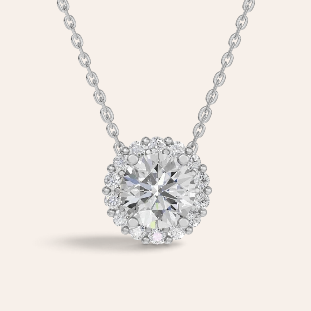 Louèn Diamonds halo collier met ronde 1.8 karaat diamant in 14k witgoud met verfijnde zetting