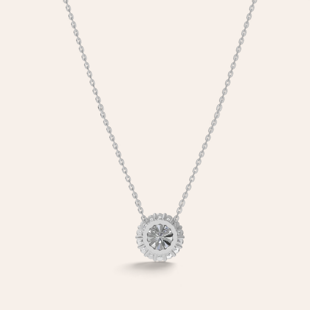 Louèn Diamonds halo collier met ronde diamant in 14k witgoud aan een verfijnde ketting