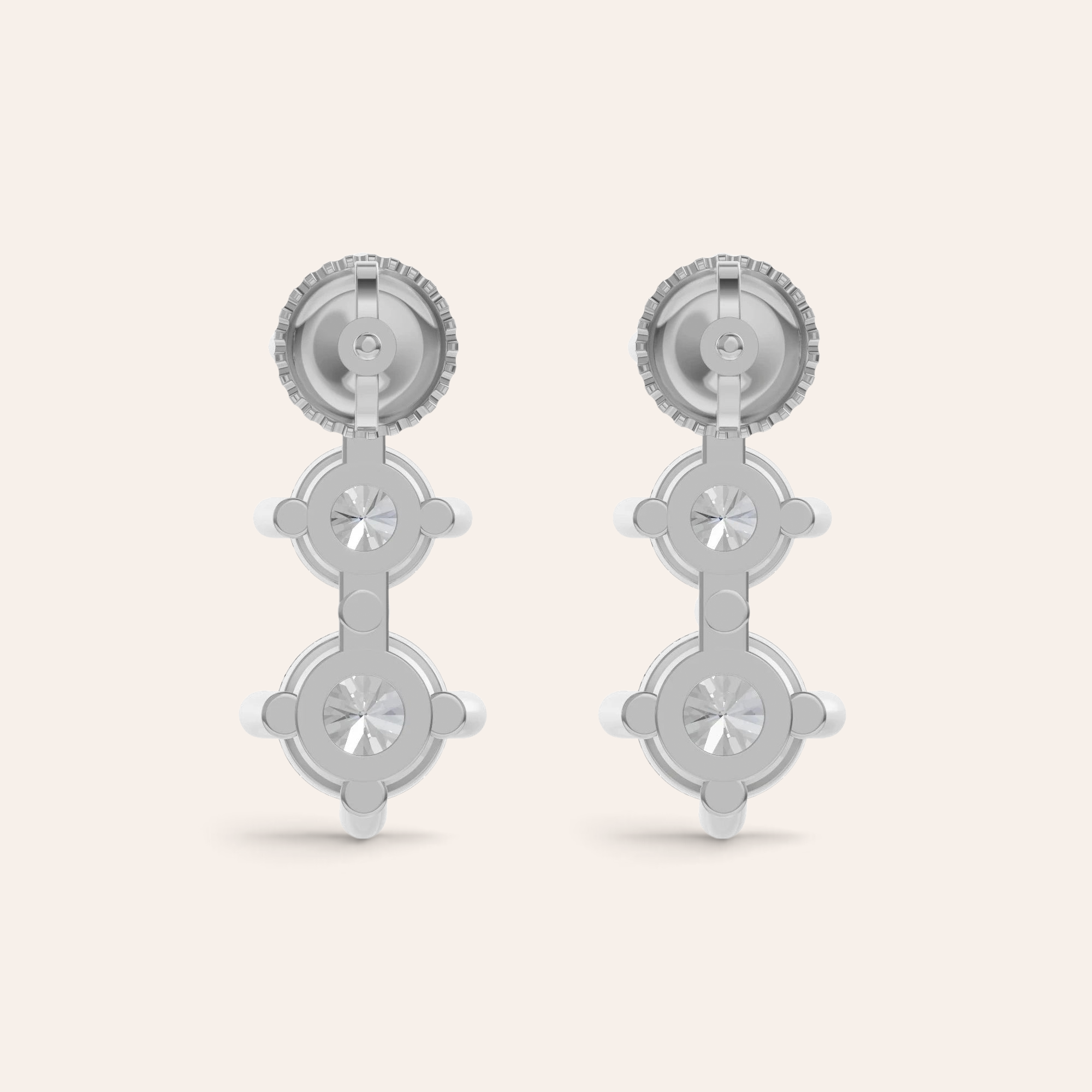 Louèn Diamonds Journey oorbellen van 14k witgoud met drie trapsgewijze lab-grown diamanten in een elegant ontwerp.