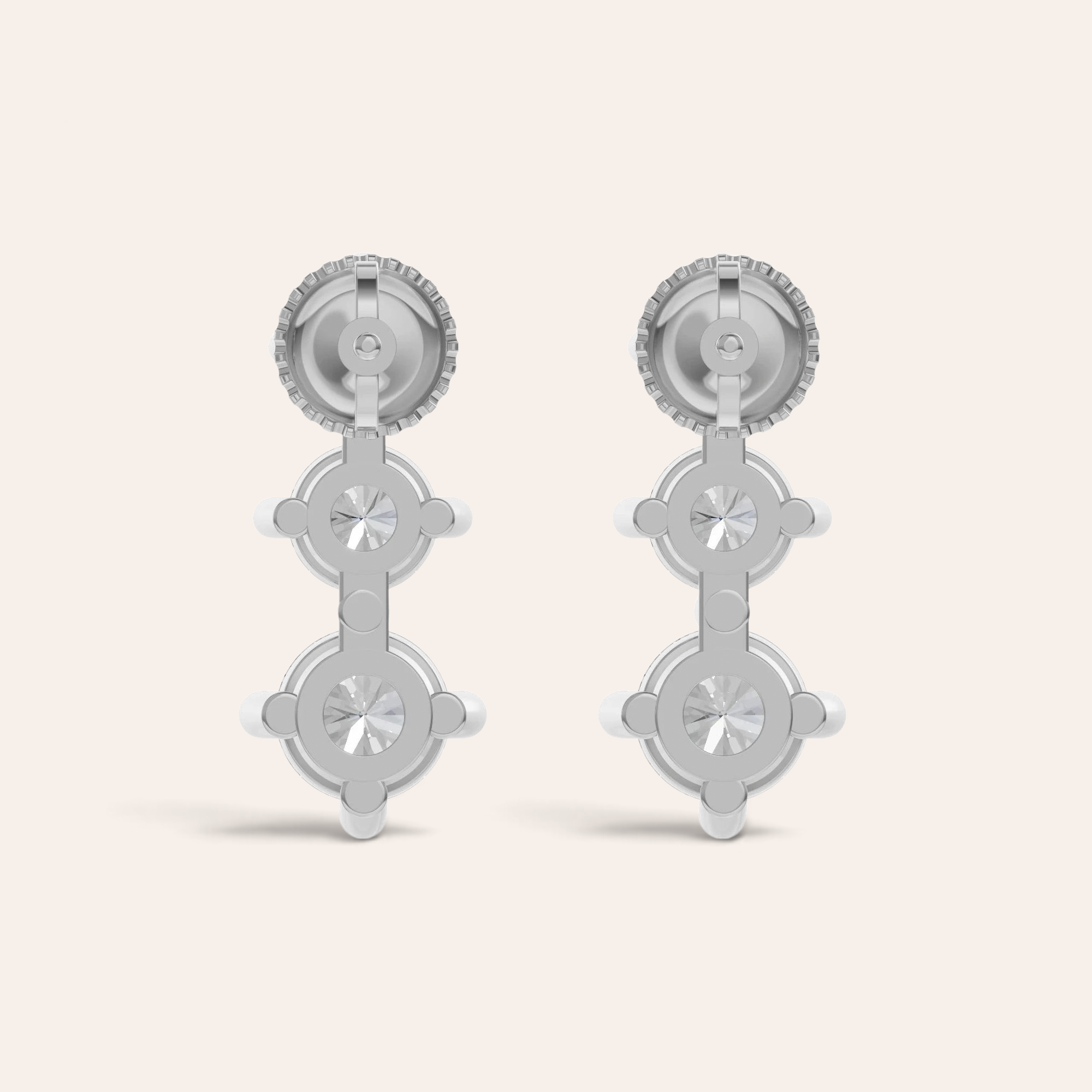 Louèn Diamonds Journey oorbellen van 14k witgoud met drie lab-grown diamanten in een vloeiende, elegante lijn.