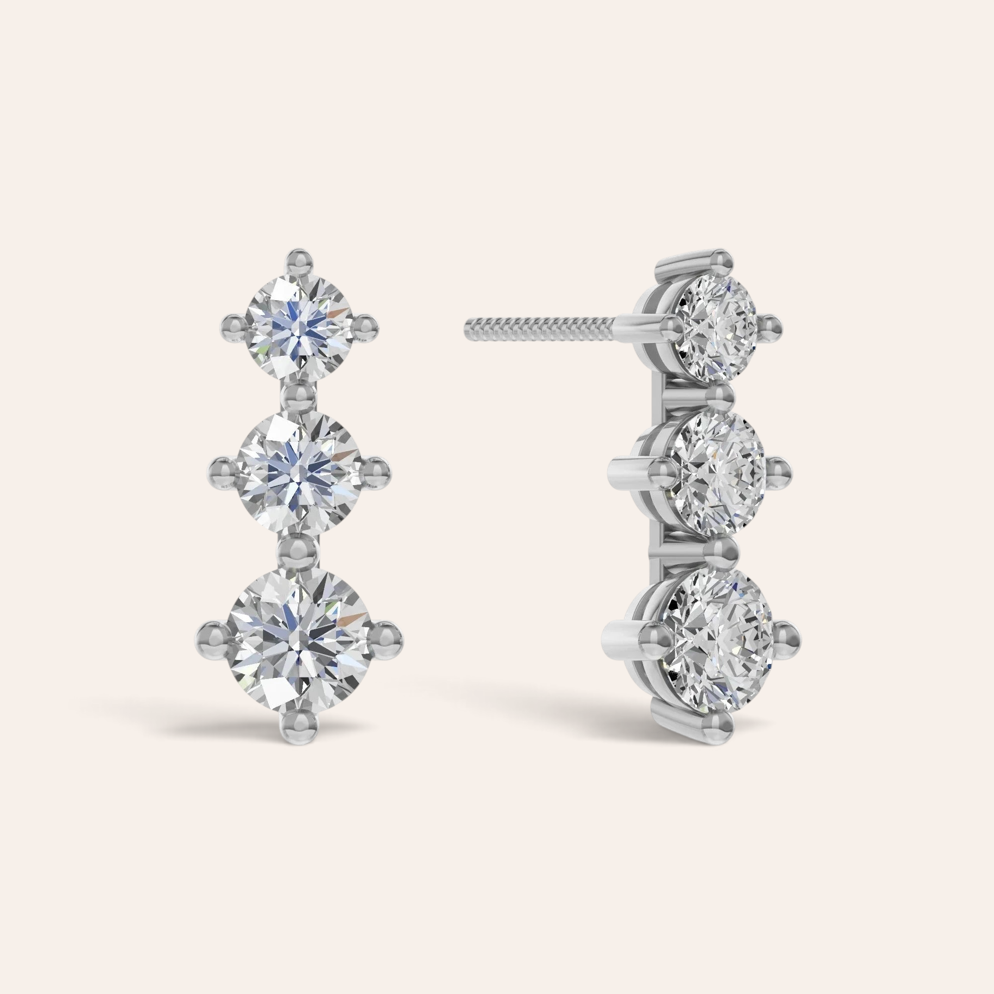 Louèn Diamonds Journey oorbellen van 14k witgoud met drie lab-grown diamanten in een elegante, trapsgewijze lijn.