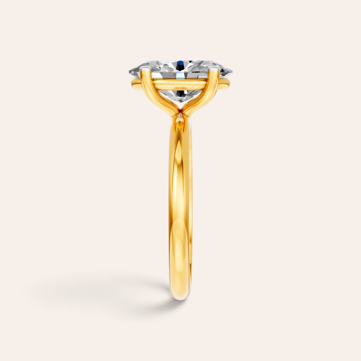 Louèn Diamonds ovale solitaire verlovingsring van 14 karaats geelgoud met een 2.0 karaat lab-grown diamant zijaanzicht