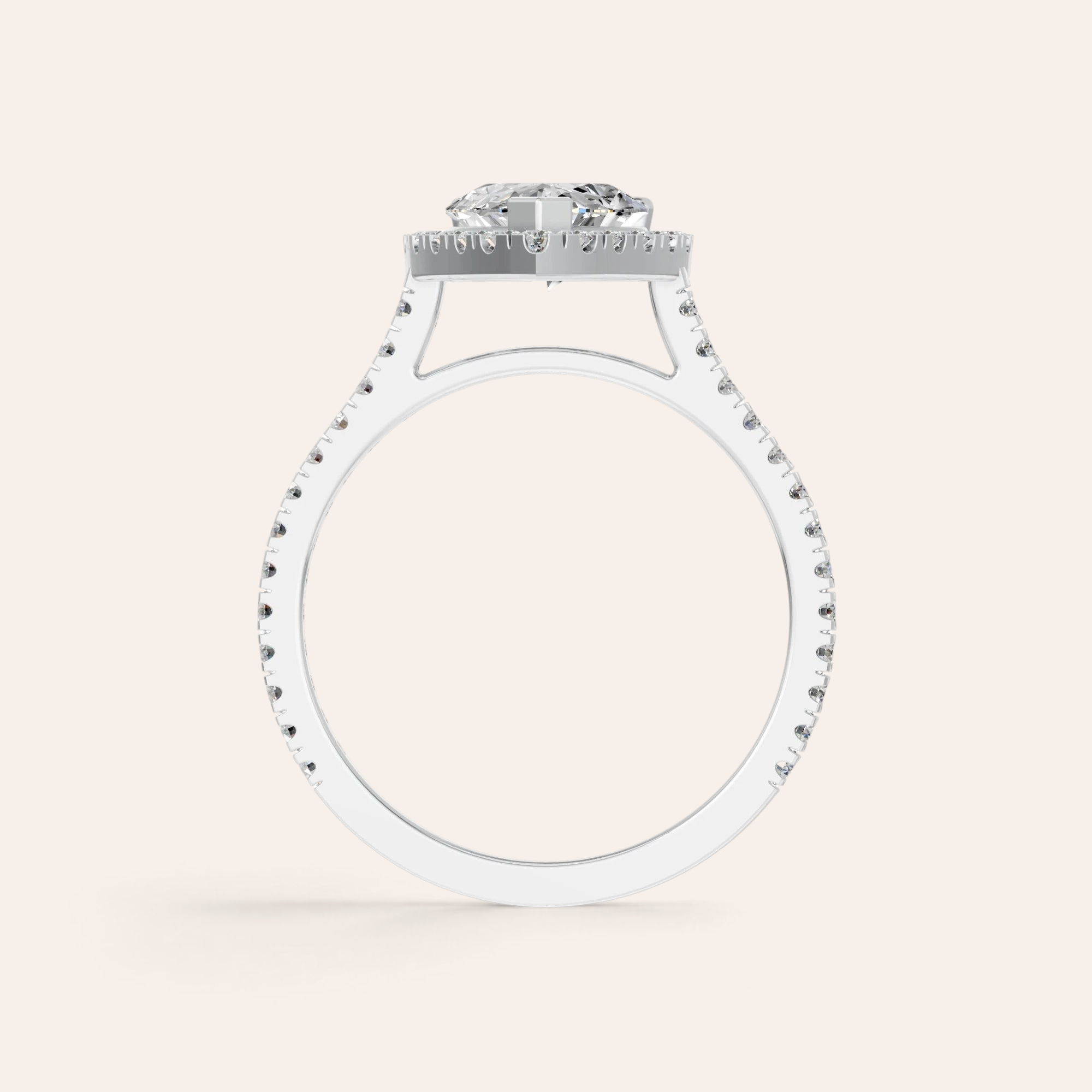 Louèn Diamonds peervormige halo verlovingsring van 14k witgoud met pavé gezette diamantband en 2.0 ct lab diamant