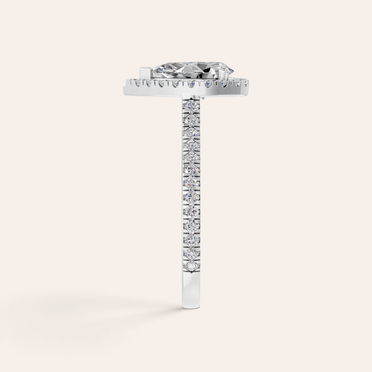 Louèn Diamonds peervormige halo verlovingsring van 14k witgoud met 2.0 ct lab grown diamant en pavé gezette band