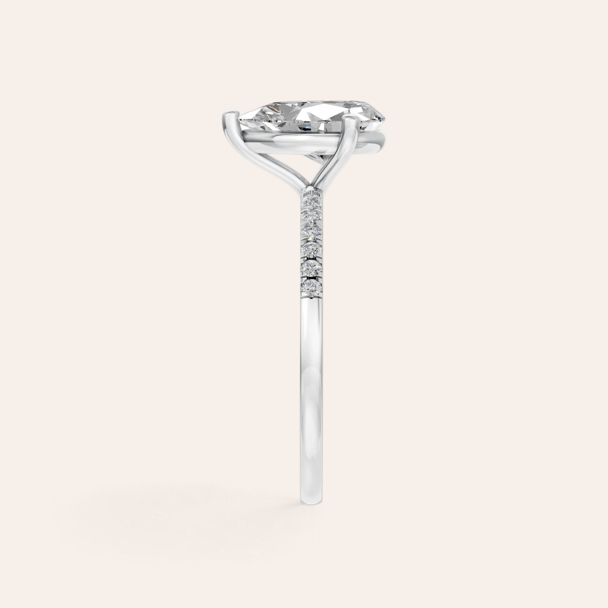 Louèn Diamonds peervormige solitaire verlovingsring van 14k witgoud met pavé gezette diamantband