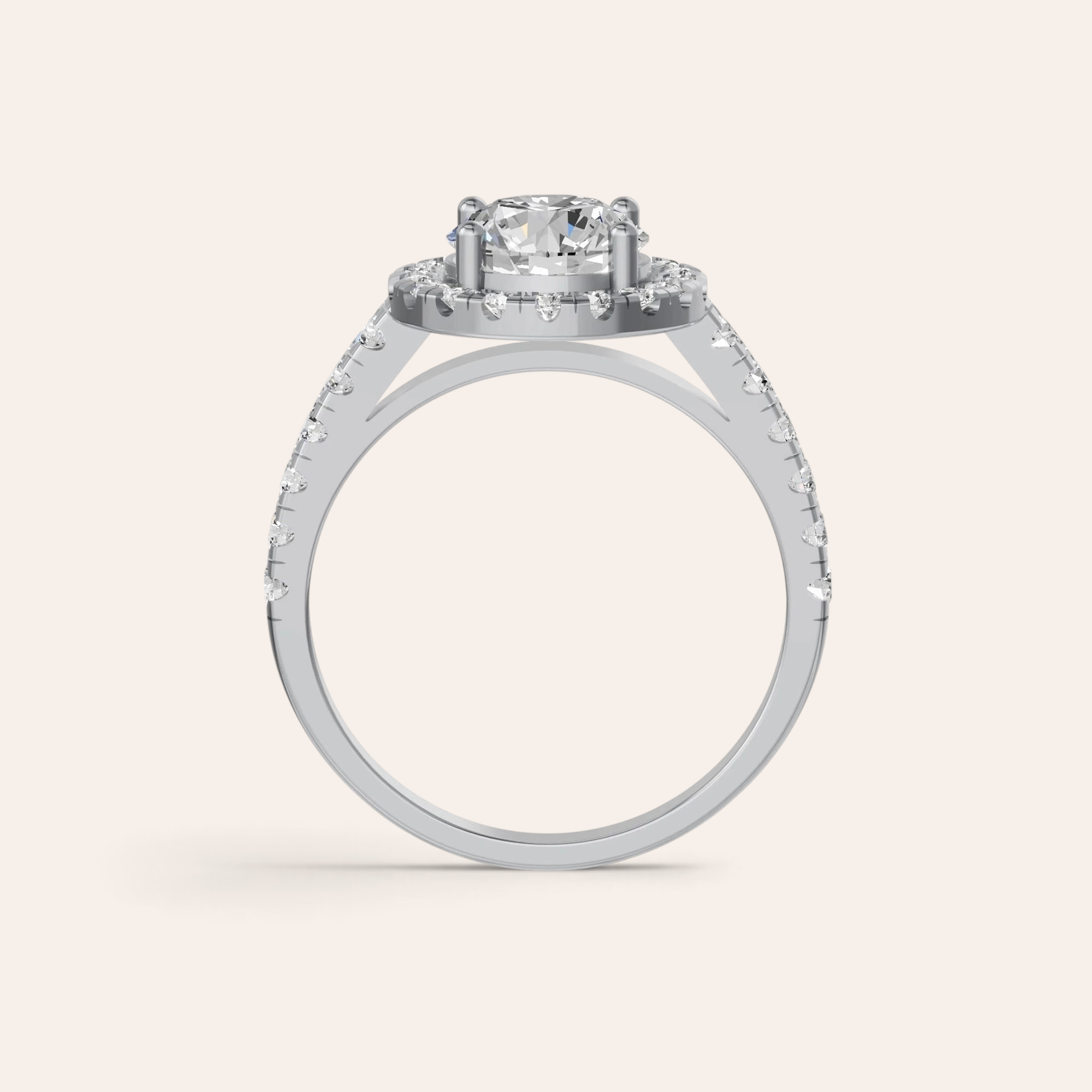 Louèn Diamonds ronde halo verlovingsring van 1.5 karaat met een schitterende pavé gezette band in witgoud