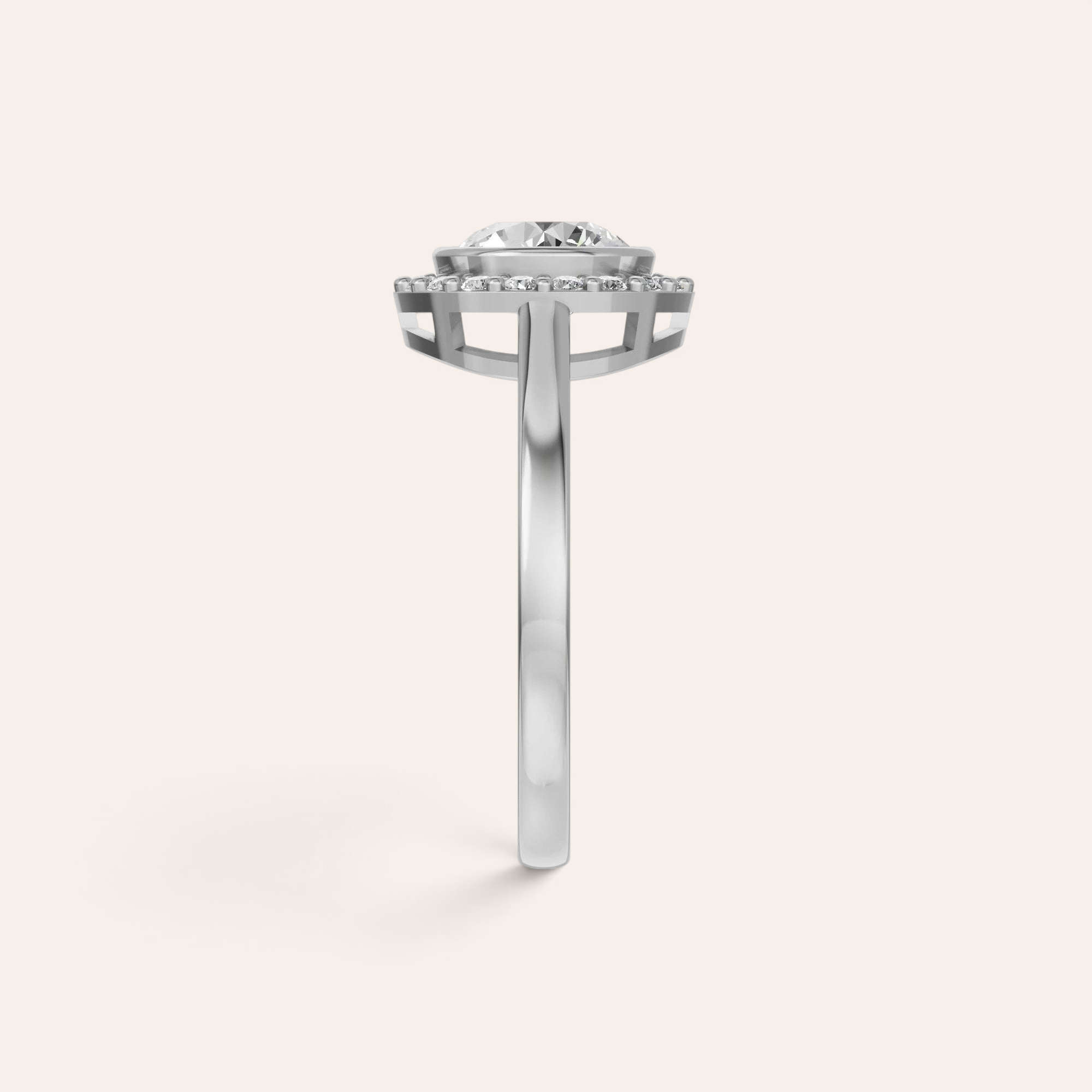 Louèn Diamonds ronde halo verlovingsring van 14k witgoud met 1.5 ct lab grown diamant, zijaanzicht
