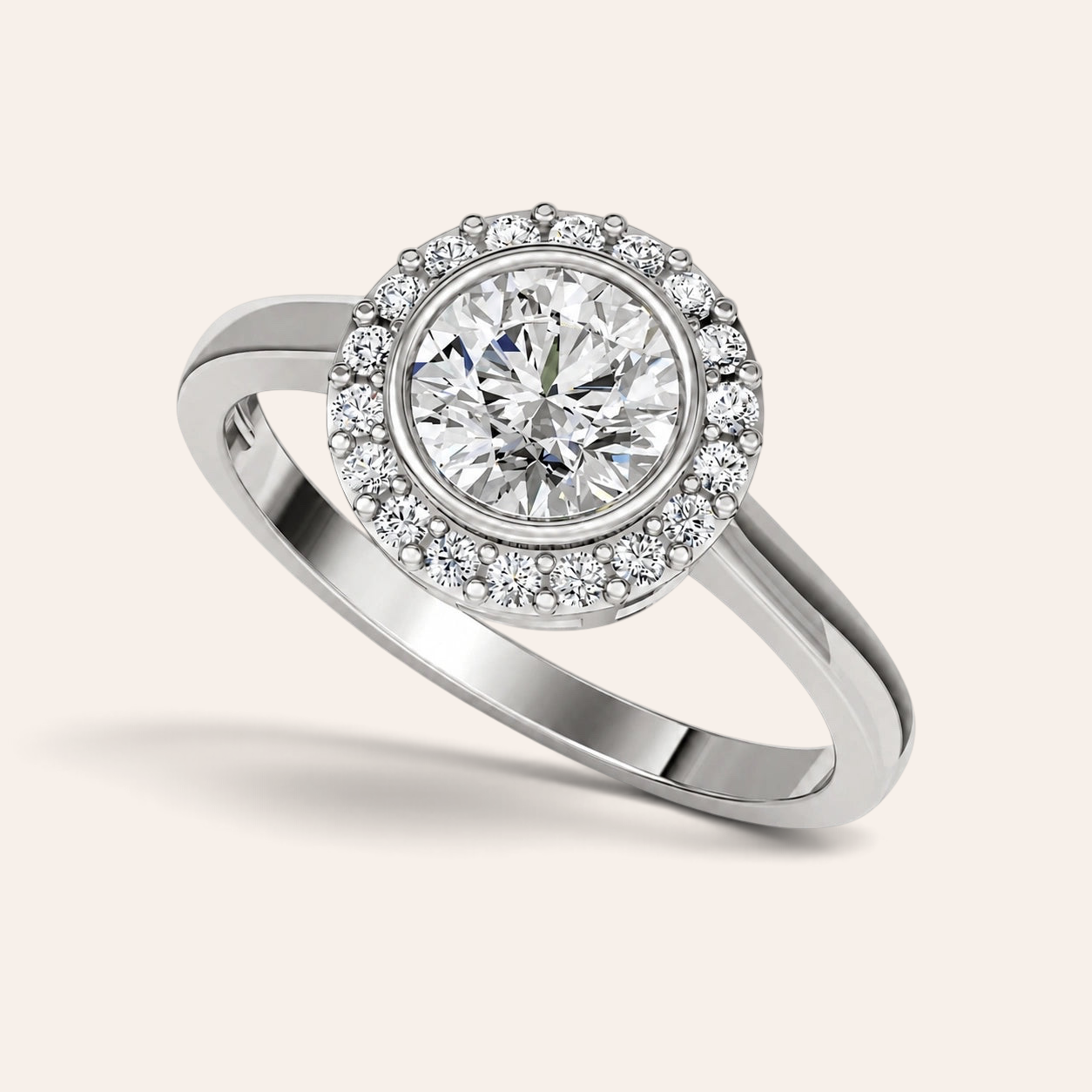 Louèn Diamonds ronde halo verlovingsring van 14k witgoud met 1.5 ct lab grown diamant en schitterende zetting