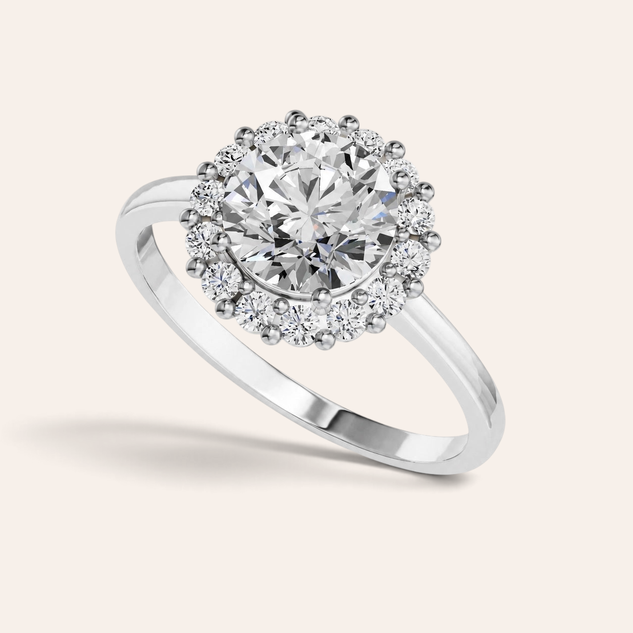 Louèn Diamonds ronde halo verlovingsring van 14k witgoud met een 1.75 ct lab grown diamant