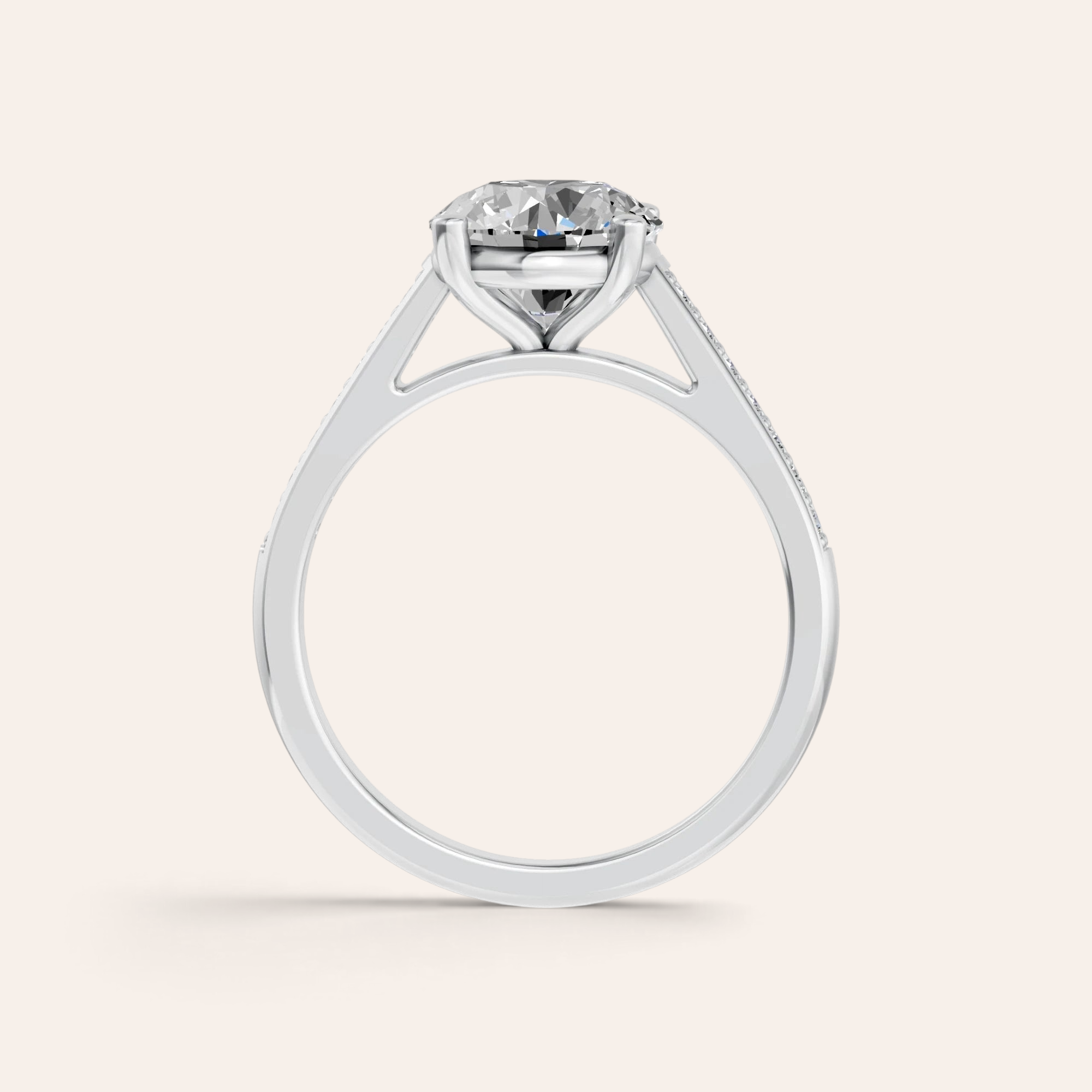 Louèn Diamonds ronde solitaire verlovingsring met 2.0 karaat lab-grown diamant en pavé gezette band in 14 karaats goud