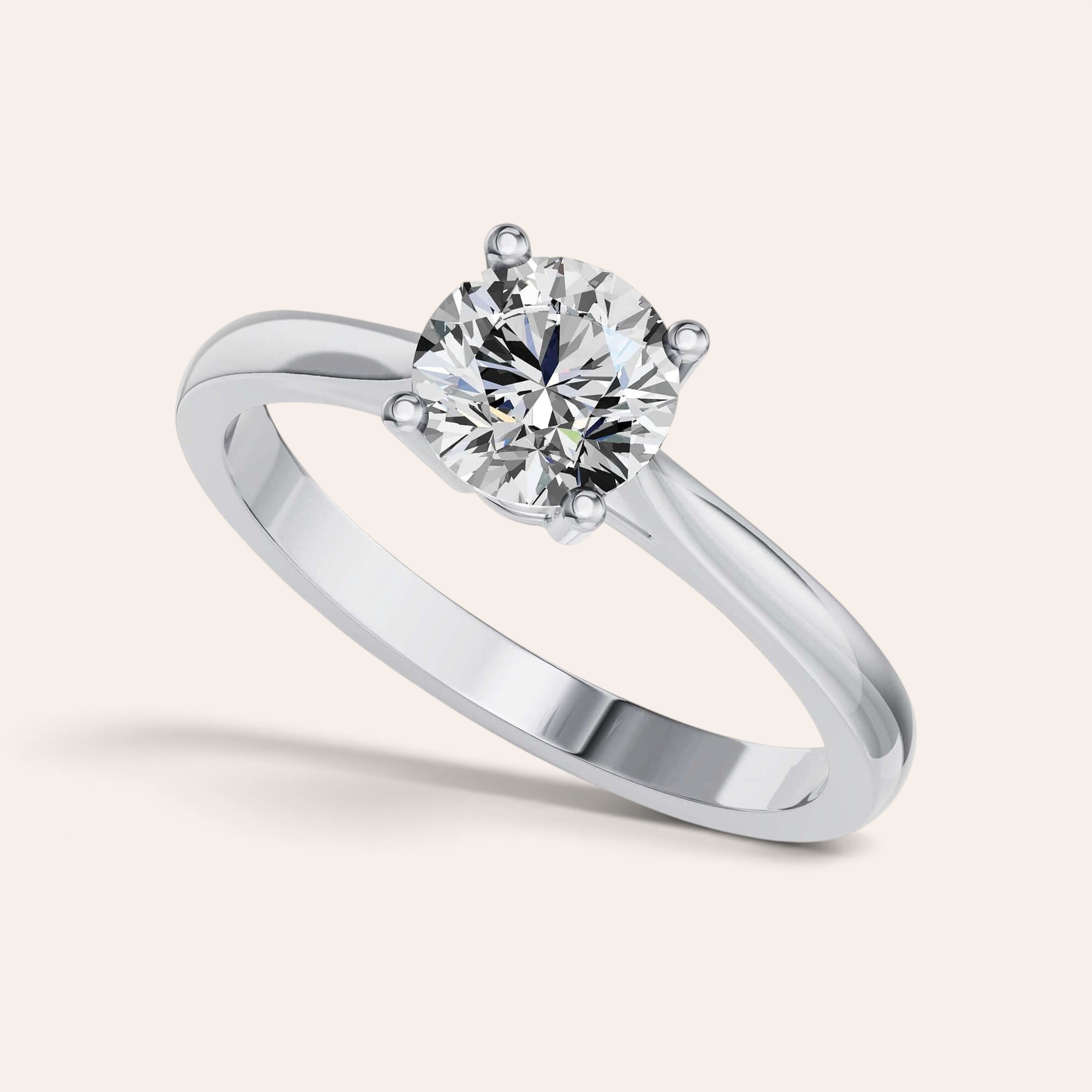 Louèn Diamonds solitaire verlovingsring van 14k witgoud met een ronde 1.0 karaat diamant in een klassieke zetting.