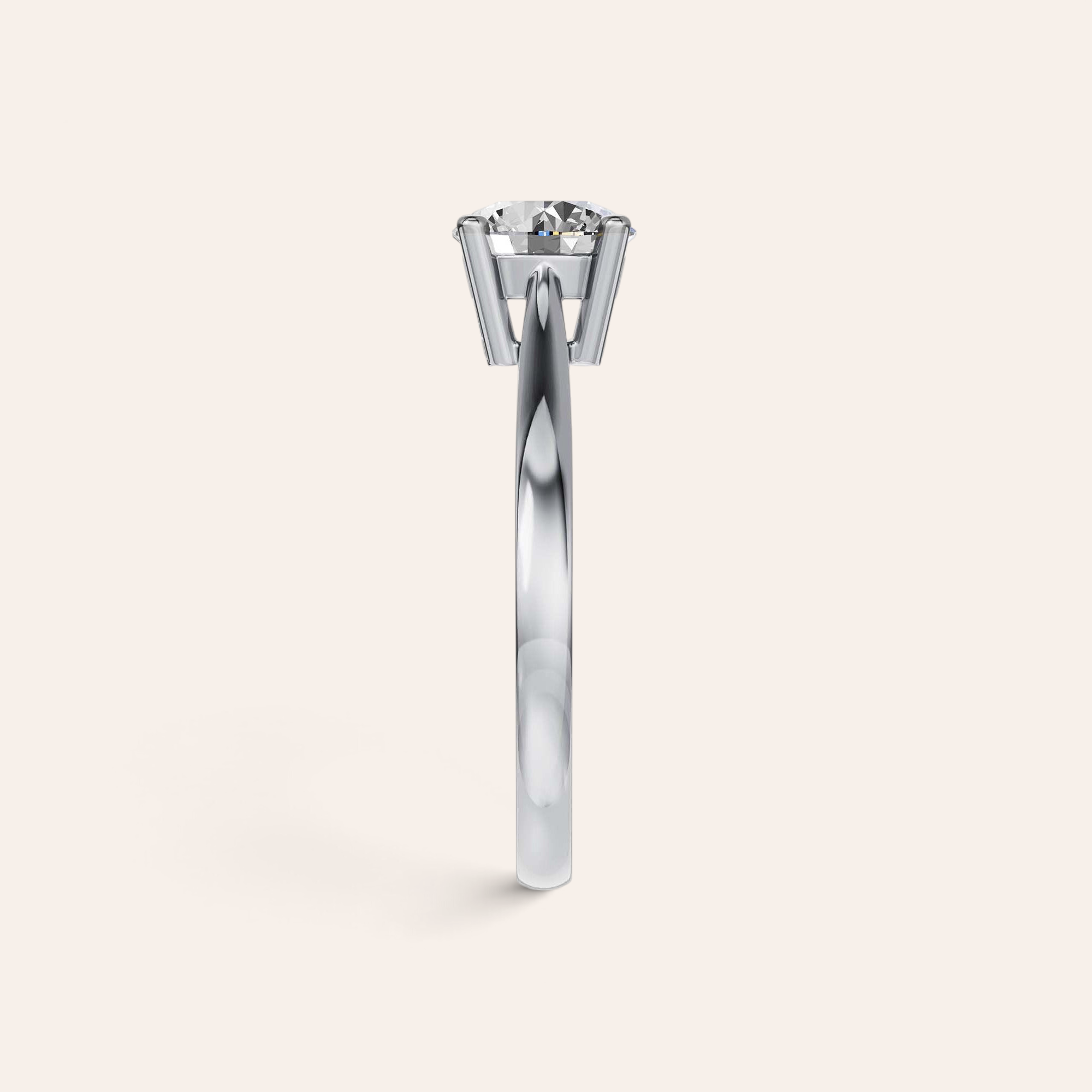 Louèn Diamonds solitaire verlovingsring van 14k witgoud met een ronde 1.0 ct diamant, zijaanzicht.