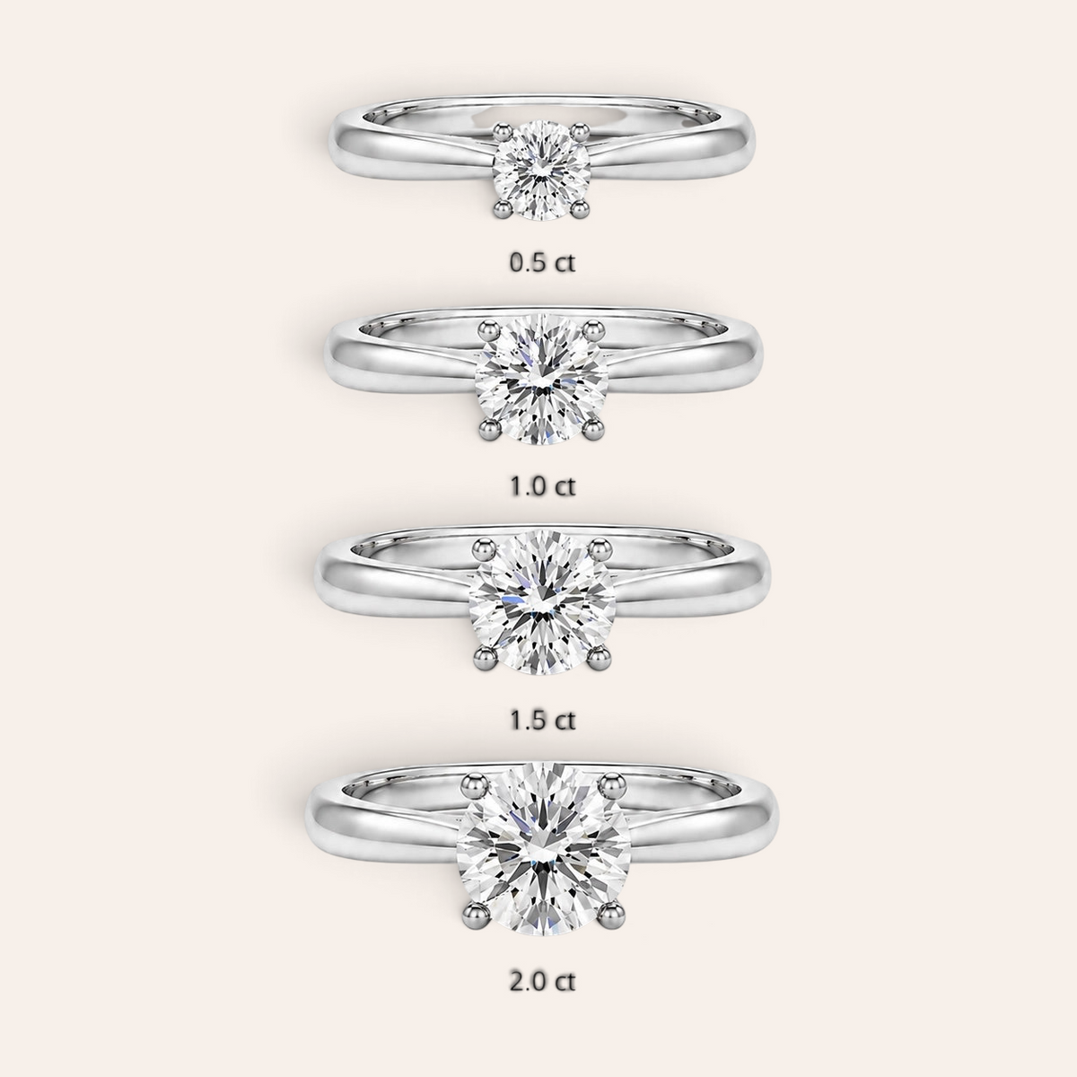 Louèn Diamonds solitaire verlovingsringen in 14k witgoud met ronde diamanten in verschillende karaatgewichten