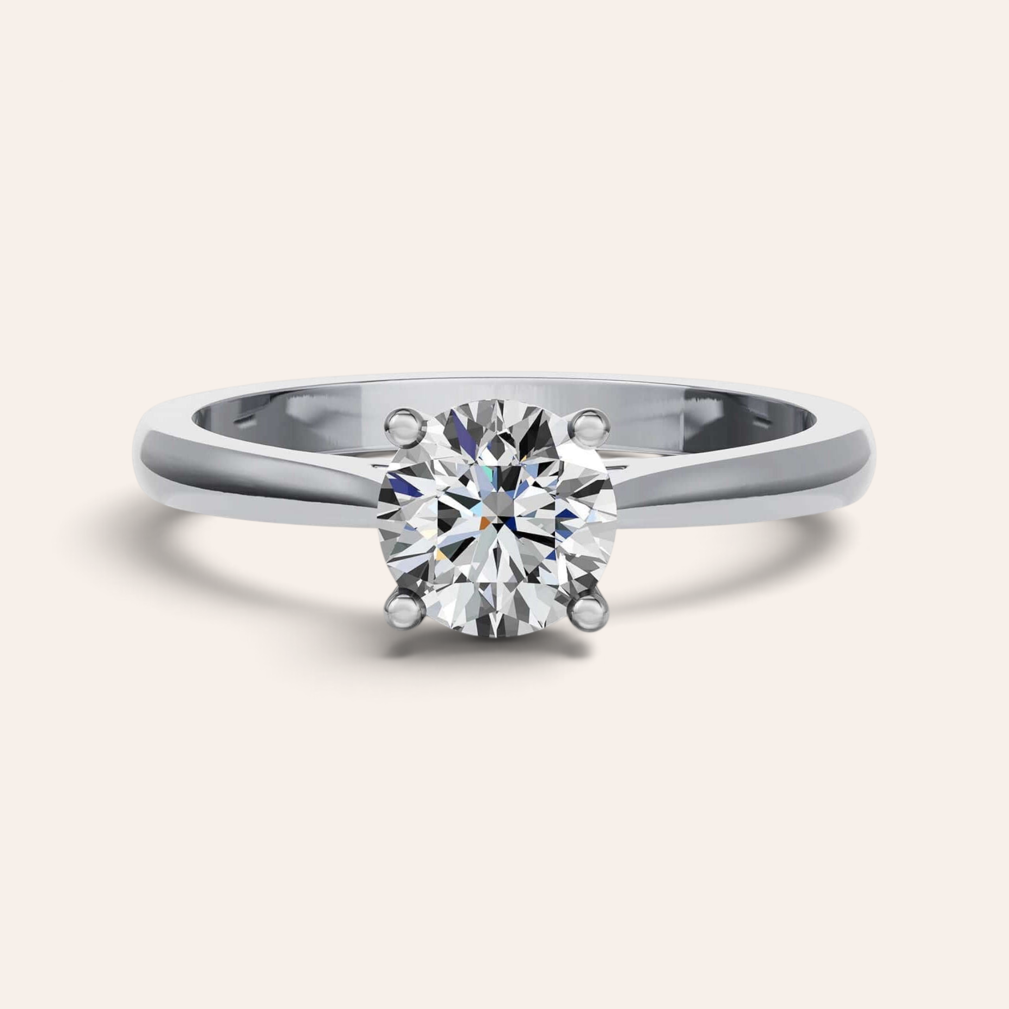 Louèn Diamonds solitaire verlovingsring van 14k witgoud met een ronde 1.0 karaat diamant in een klassieke zetting.